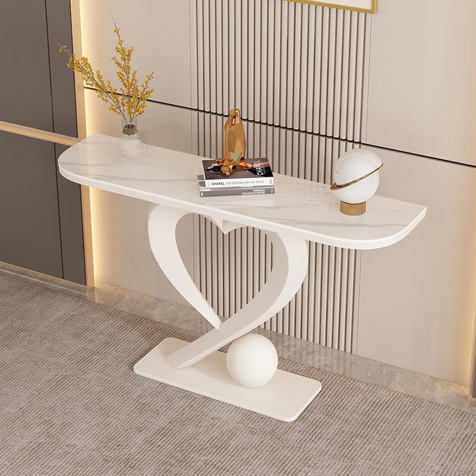 Mesa de entrada estrecha con acabado lujo de imitación mármol blanco