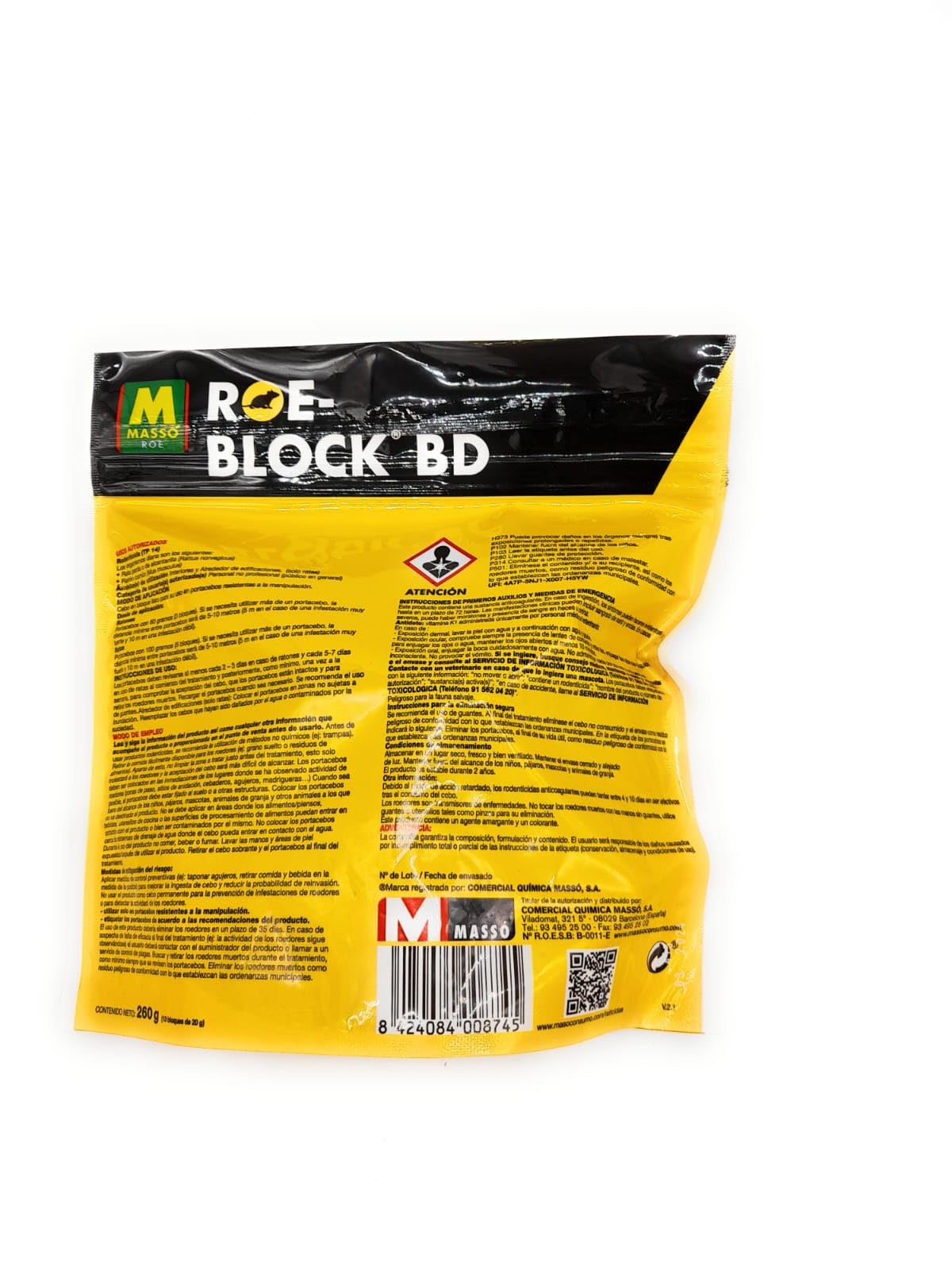 Raticida Roe-Block Bd en bloque de 260 gr. + 2 guantes de regalo