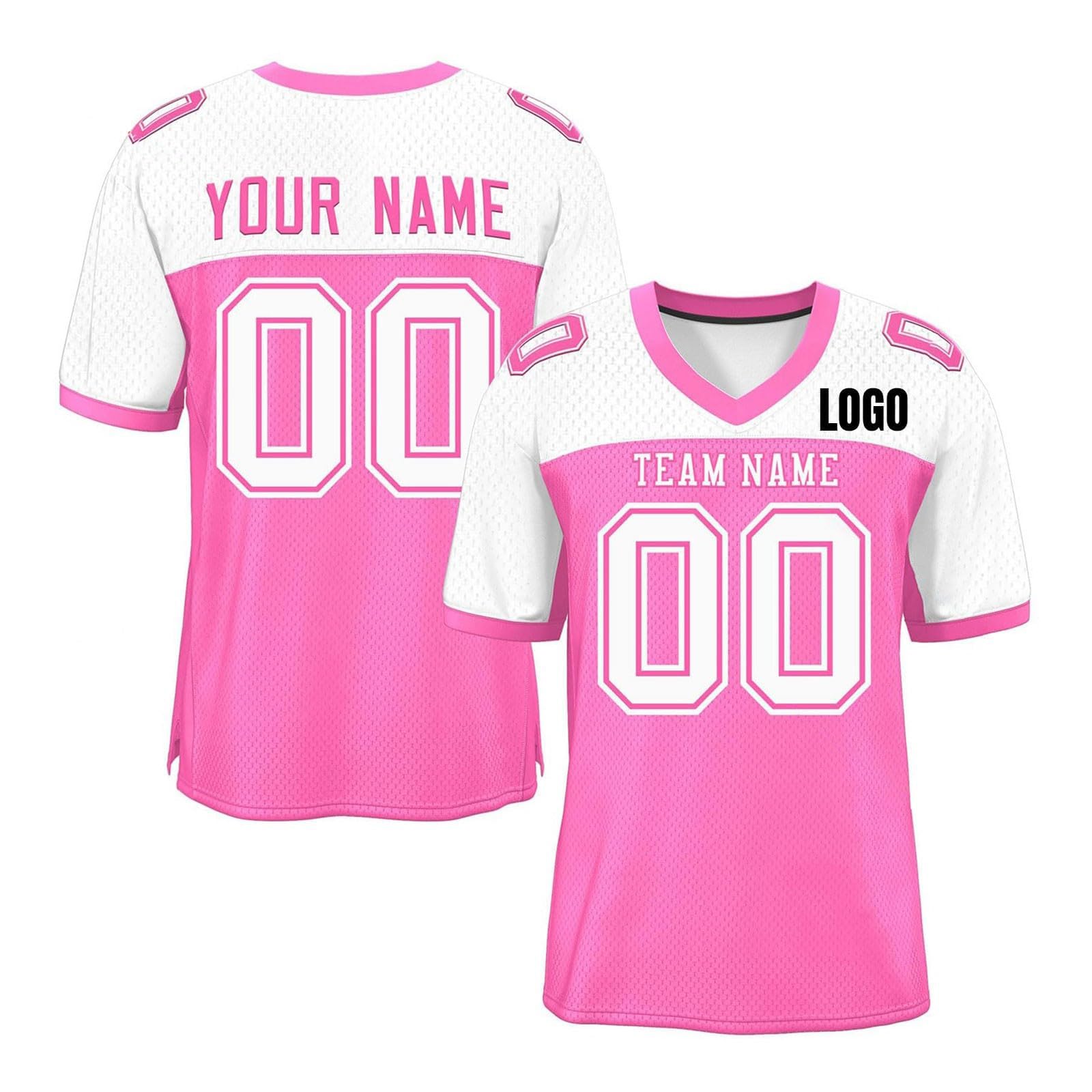 Custom Football Shirts for Adult, Personalised Football Kits with Names, Numbers and Logos, Short Sleeve V-Neck Quick-Drying Breathable Personalised Shirts, Custom Football Supporter T Shirt Pink — image 1