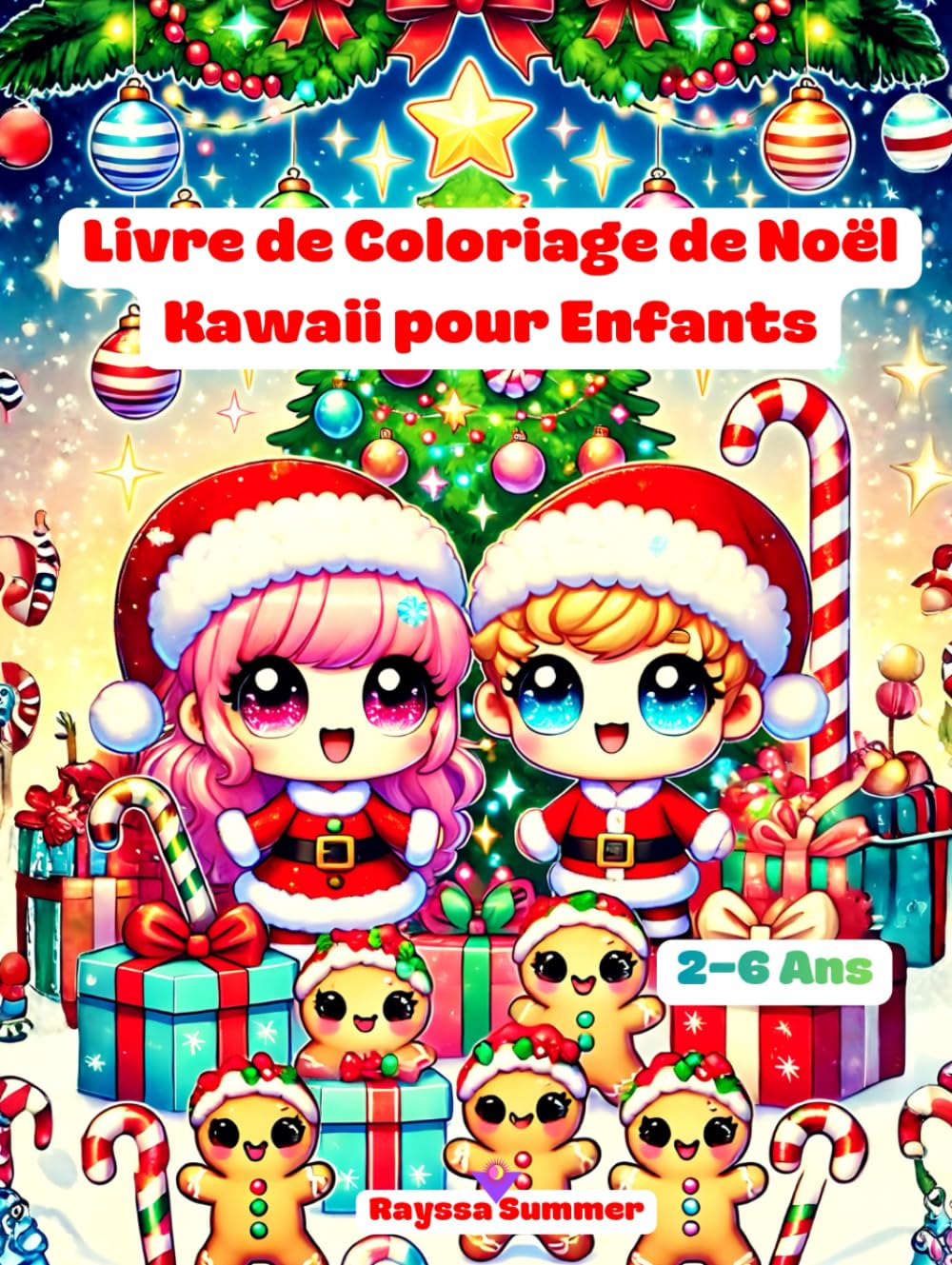 Livre de Coloriage de Noël Kawaii pour Enfants 2-6 Ans: Coloriages de Noël Adorables et Faciles avec le Père Noël, les Rennes, les Bonshommes de Neige et Bien Plus!