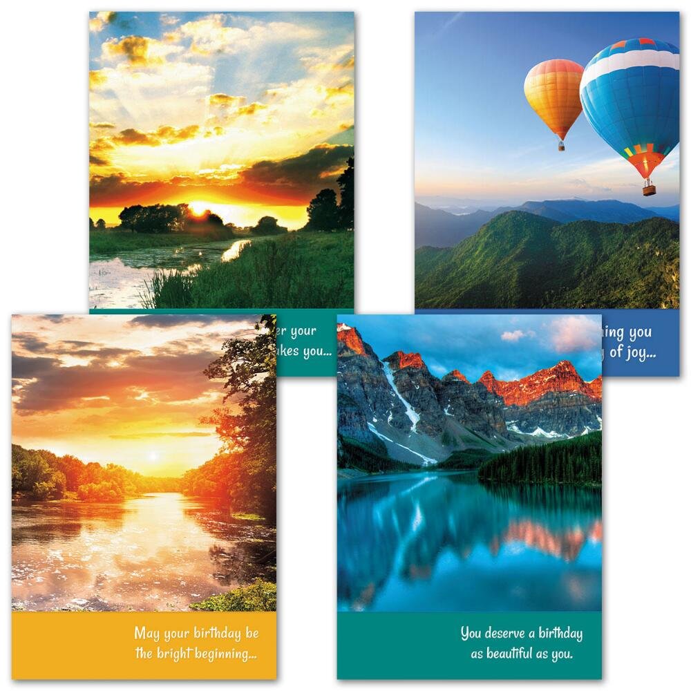 Amazon.com : Photo Landscape Birthday Greeting Cards - Set of 8 (2  designs), Large 5" x 7", Happy Birthday Cards with Sentiments Inside :  Office Products