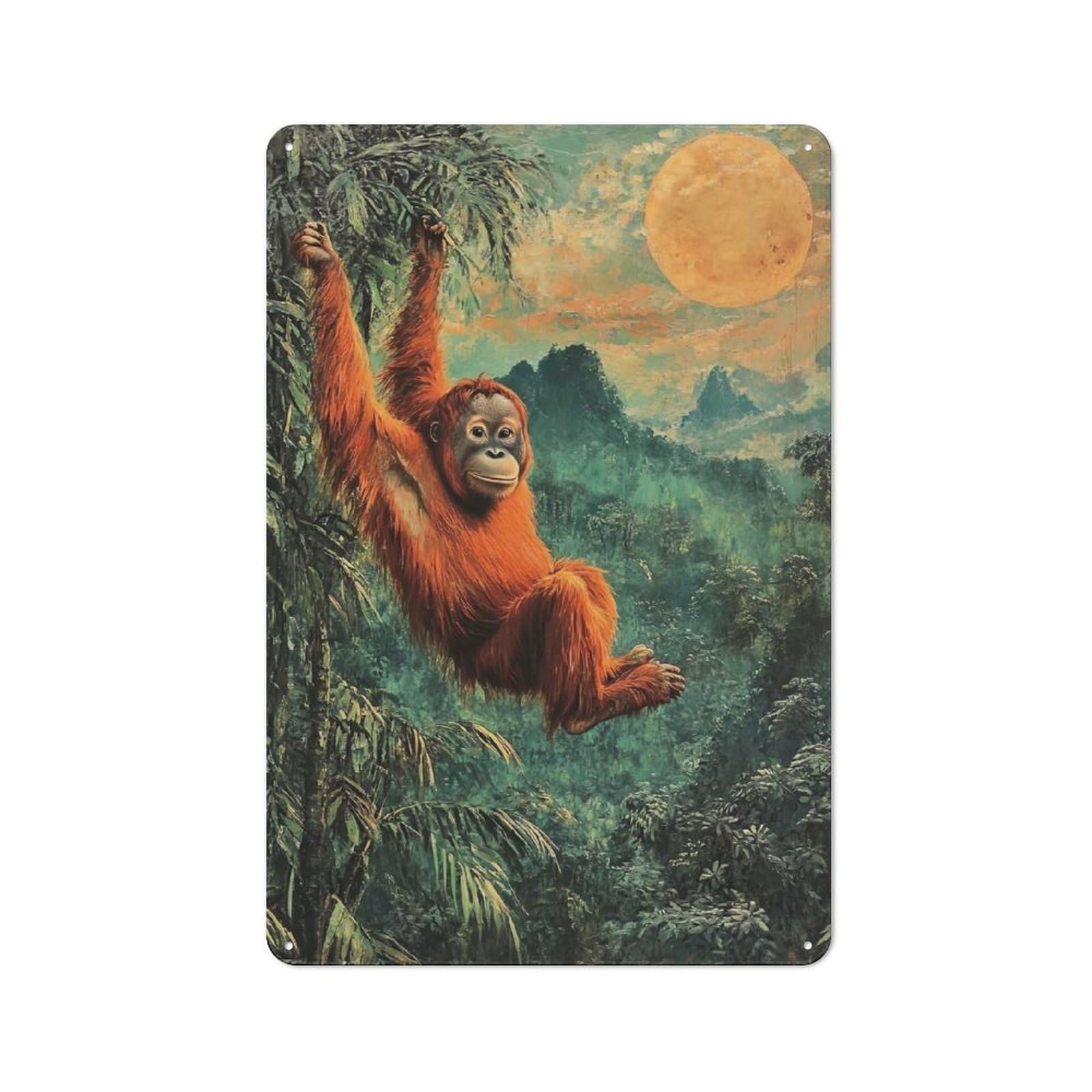 Junmoney Orangutan In Jungle Rustic Tin Sign 30X20cm For Café Or Home Bar, Suited To Hospitality Decor Collectors