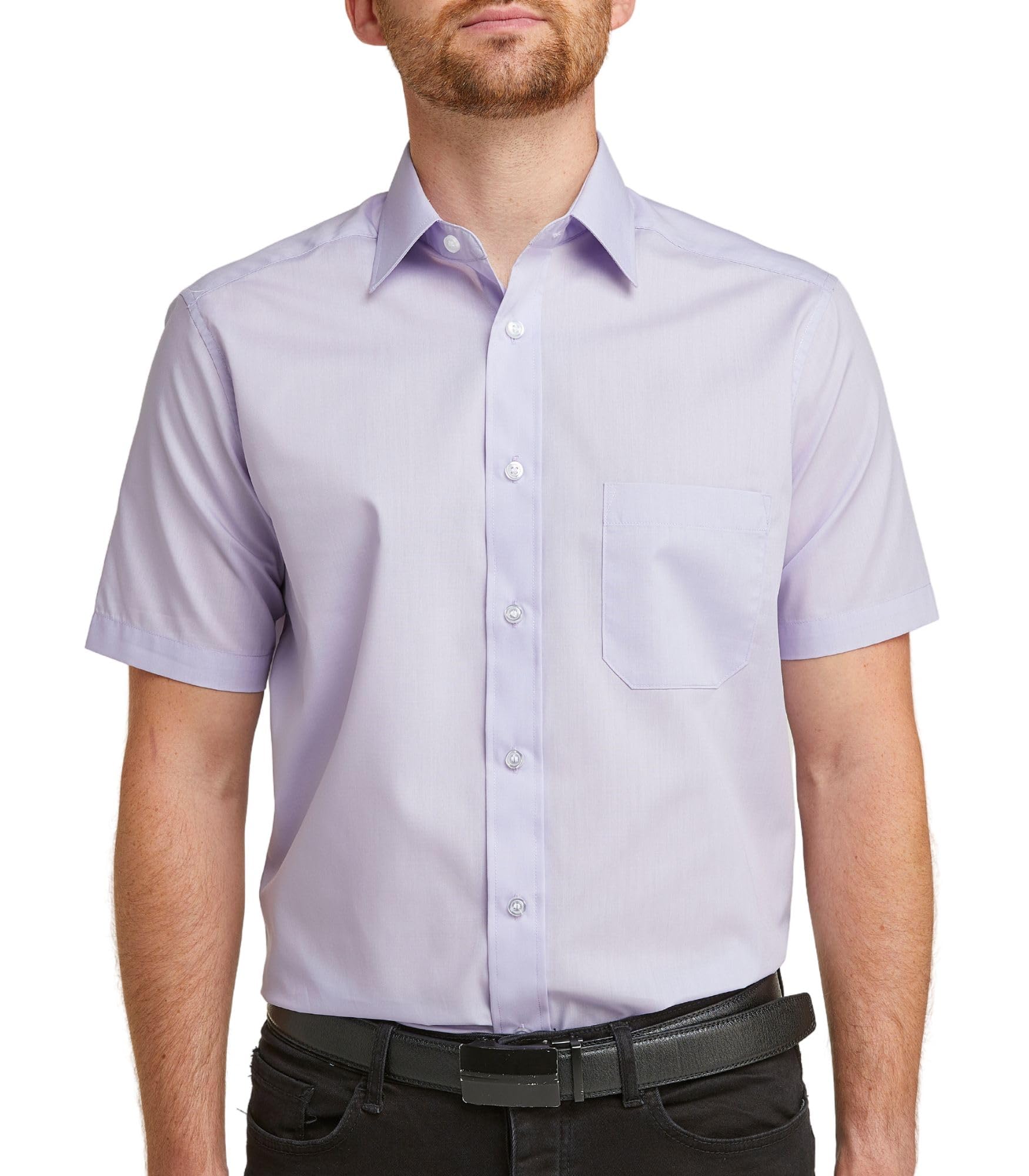 Double TWO - Men's Short Sleeve Shirt (3300) - Classic Fit, Easy Care, Formal Business Shirt (Lilac, 15.5)