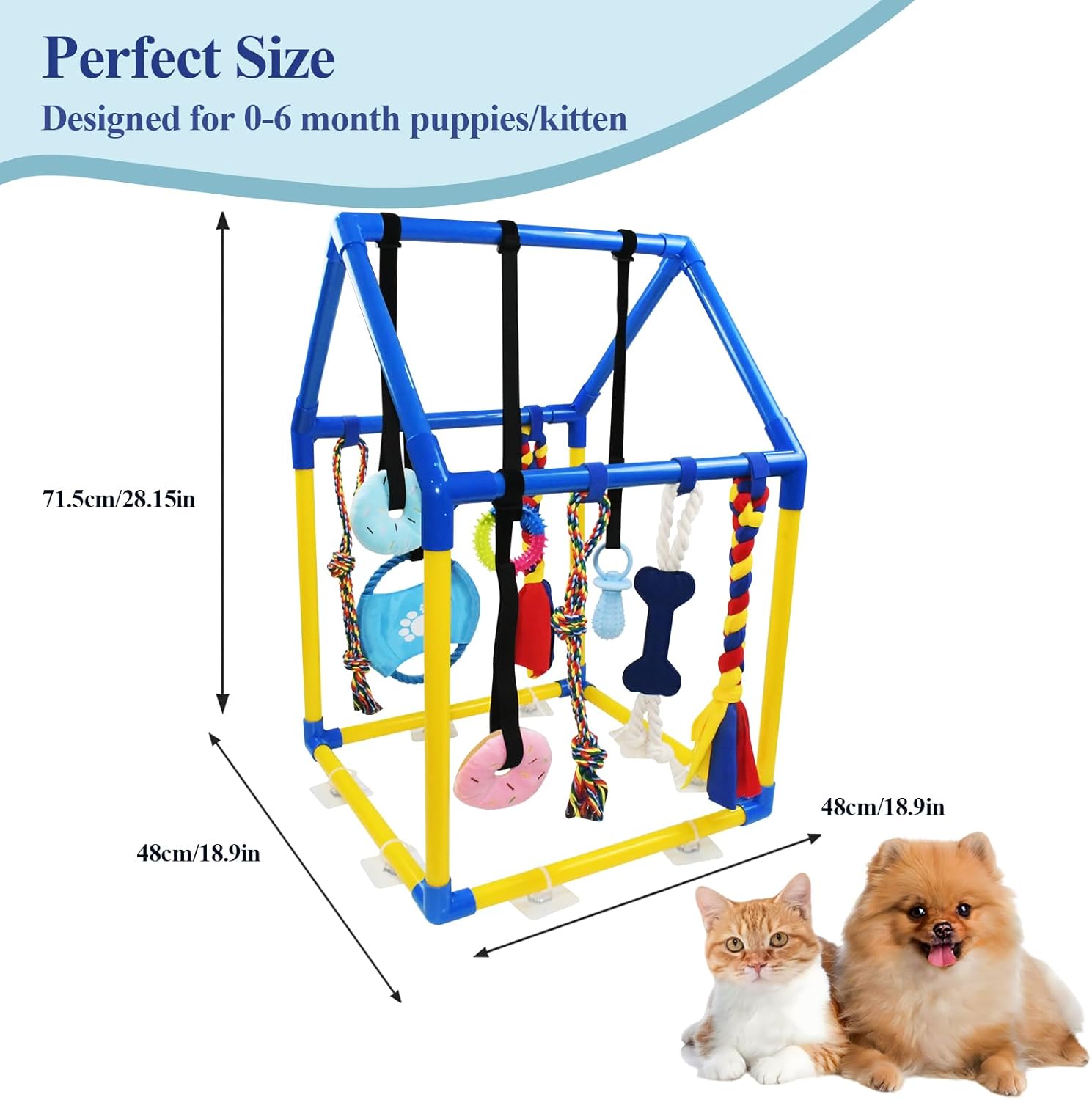 ASOCEA Puppy Play Gym for Small Dogs – Interactive Jungle Gym with 10 Hanging Toys, Adjustable Height, Safe PVC Frame for Indoor Puppy Entertainment, Teething & Mental Stimulation