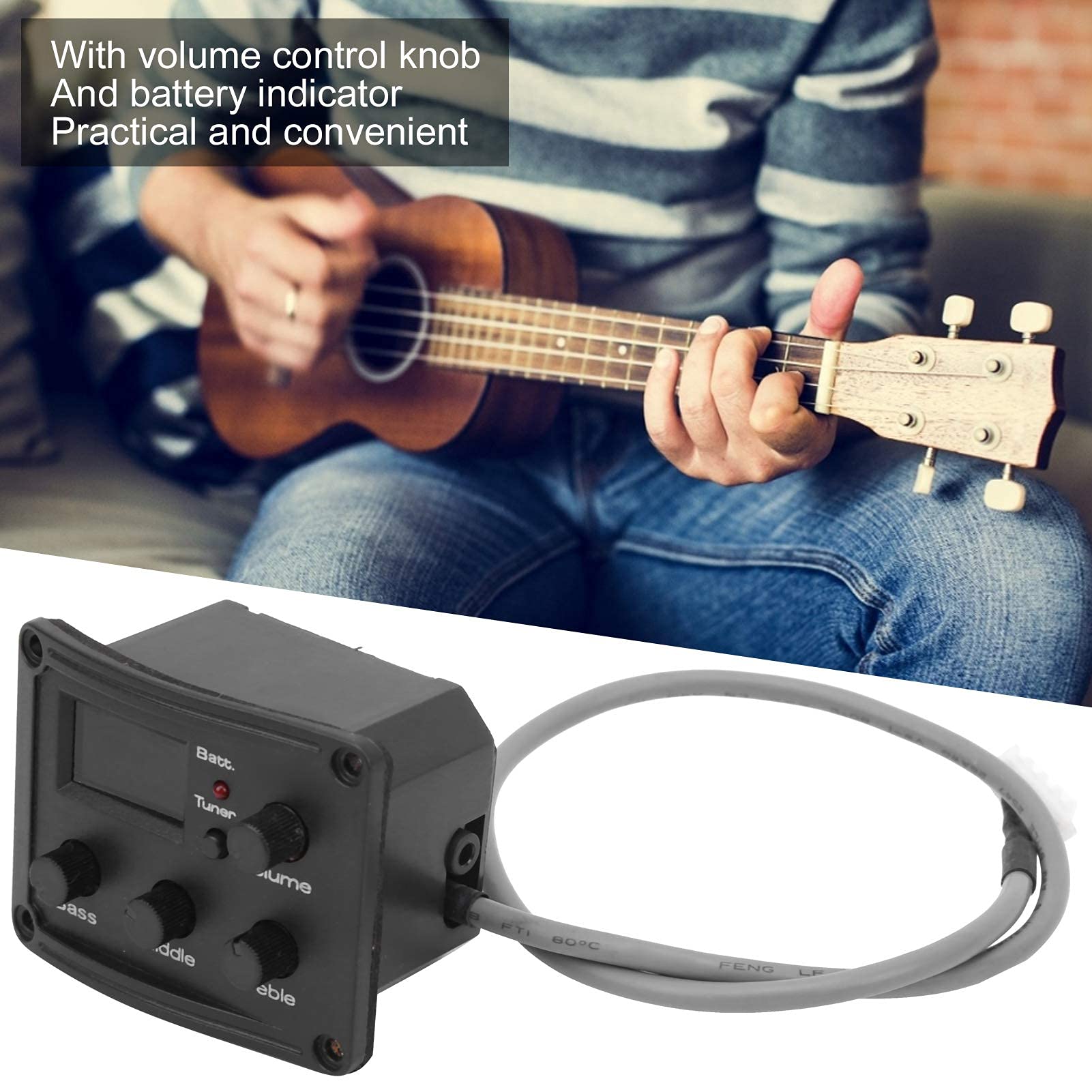 Dilwe Sintonizador EQ de Pastilla de Ukelele con Pantalla LED Ecualizador de 3 segmentos Accesorio de Instrumento Musical para Amantes del Ukelele