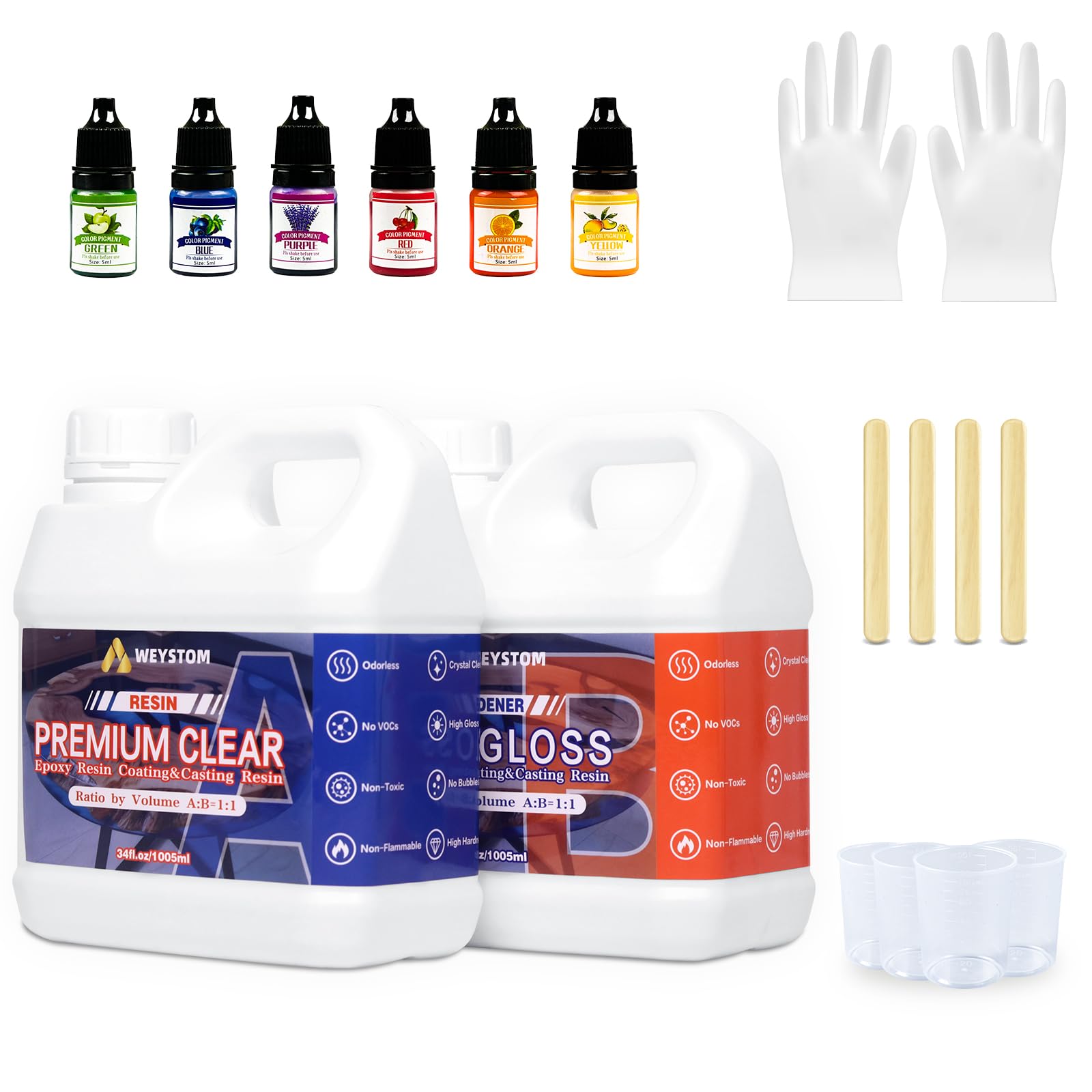 Resina epossidica – Kit di resina epossidica trasparente da 34 oz, con finitura lucida e rivestimento senza bolle in resina sintetica per artigianato, fiume Tabletop, fai da te, creazione di gioielli,