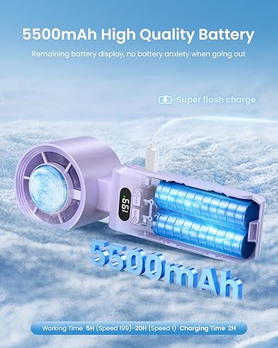 Miniatura 2 de Ventilador turbo portátil de mano con enfriador de hielo, velocidad (1-199) Ventilador personal recargable de 5500 mAh, 20 horas de enfriamiento