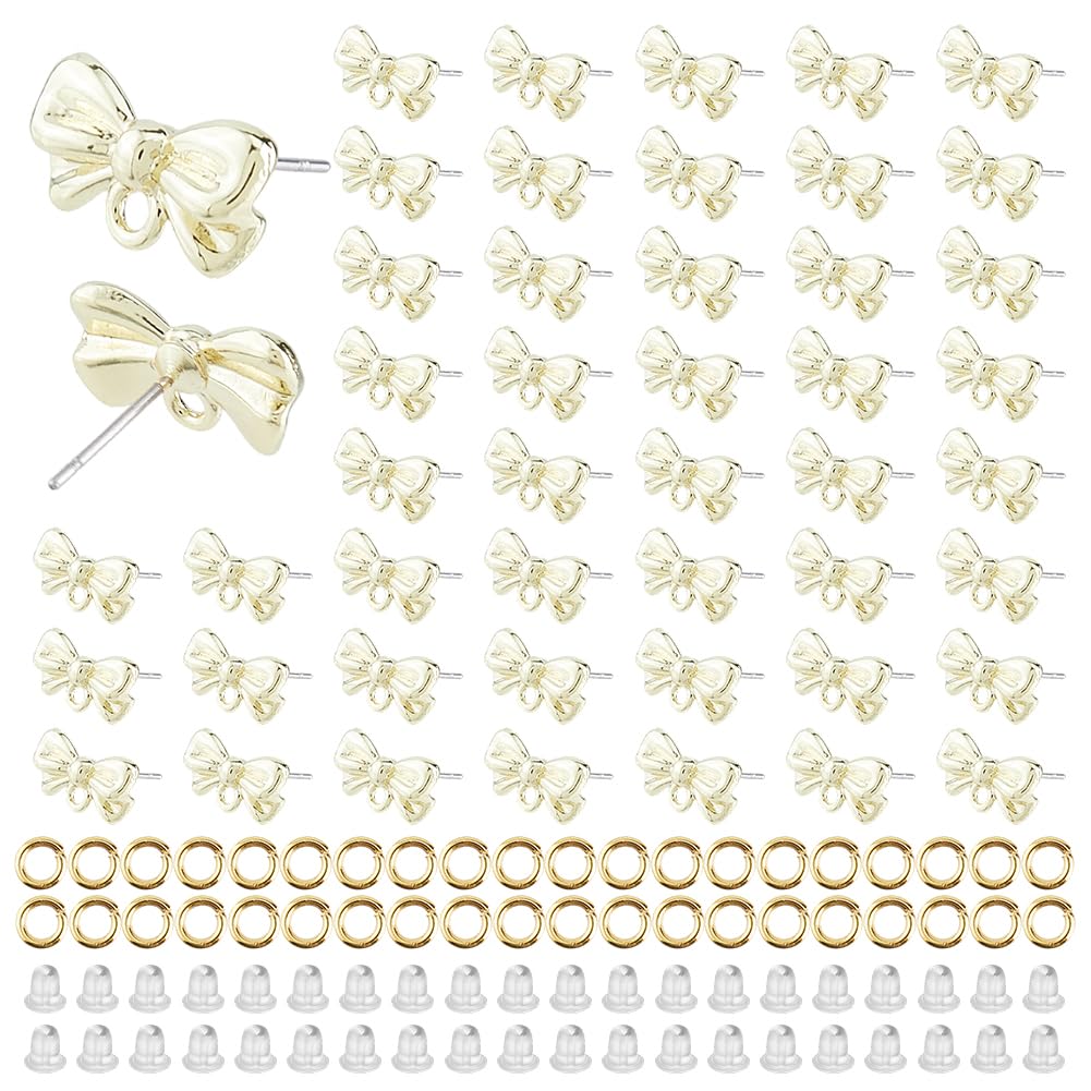 48 pezzi, orecchini a fiocco, in lega di oro chiaro, orecchini a loop, con perni e occhielli in argento Sterling 925, per la creazione di gioielli, accessori fai da te