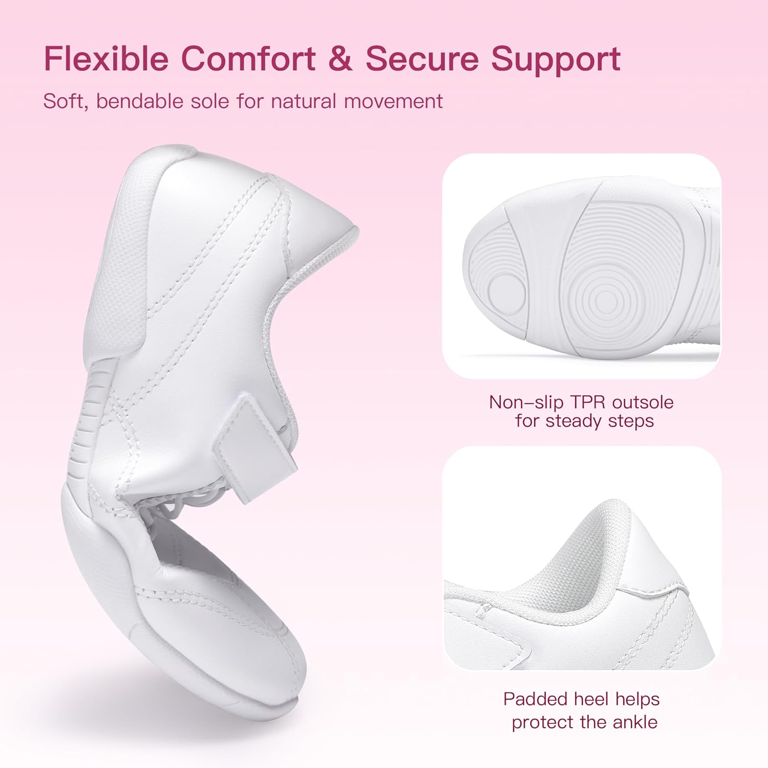 Stelle Girls Cheer Shoes White Youth Cheerleading Dance Sneakers Kids Athletic Tennis Shoes for Competition Training
