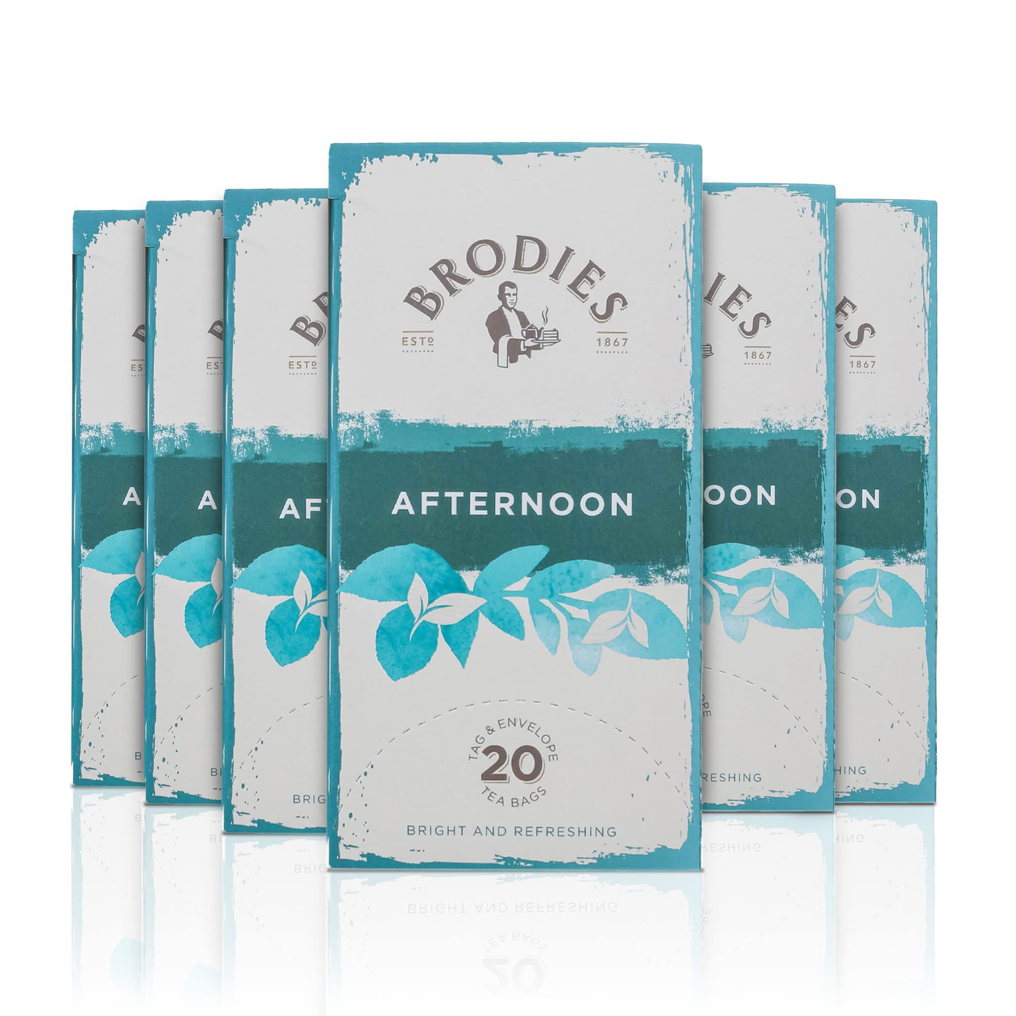 Brodies Afternoon Tea Tag and Envelope - 6 Tea Boxes of 20 Tea Bags (Total 120 Tea Bags) - Light and bright blend of fine Teas that can be drunk at any time of the day