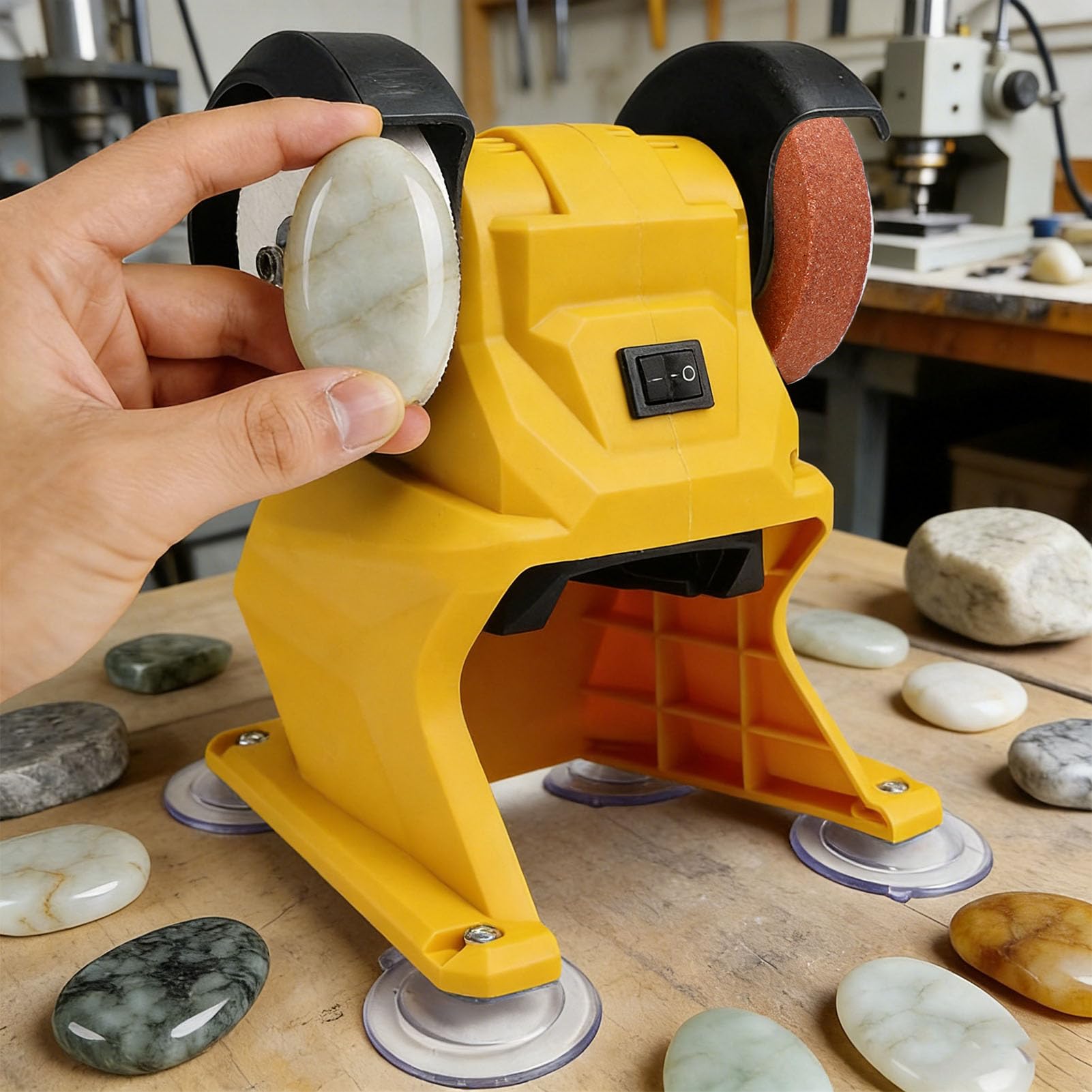 Hyuduo Mini Amoladora de Banco, Motor de Cobre Completo de Imán Permanente con Muelas Abrasivas Finas y Gruesas para Pulir y Afilar, Ideal para Entusiastas del Bricolaje