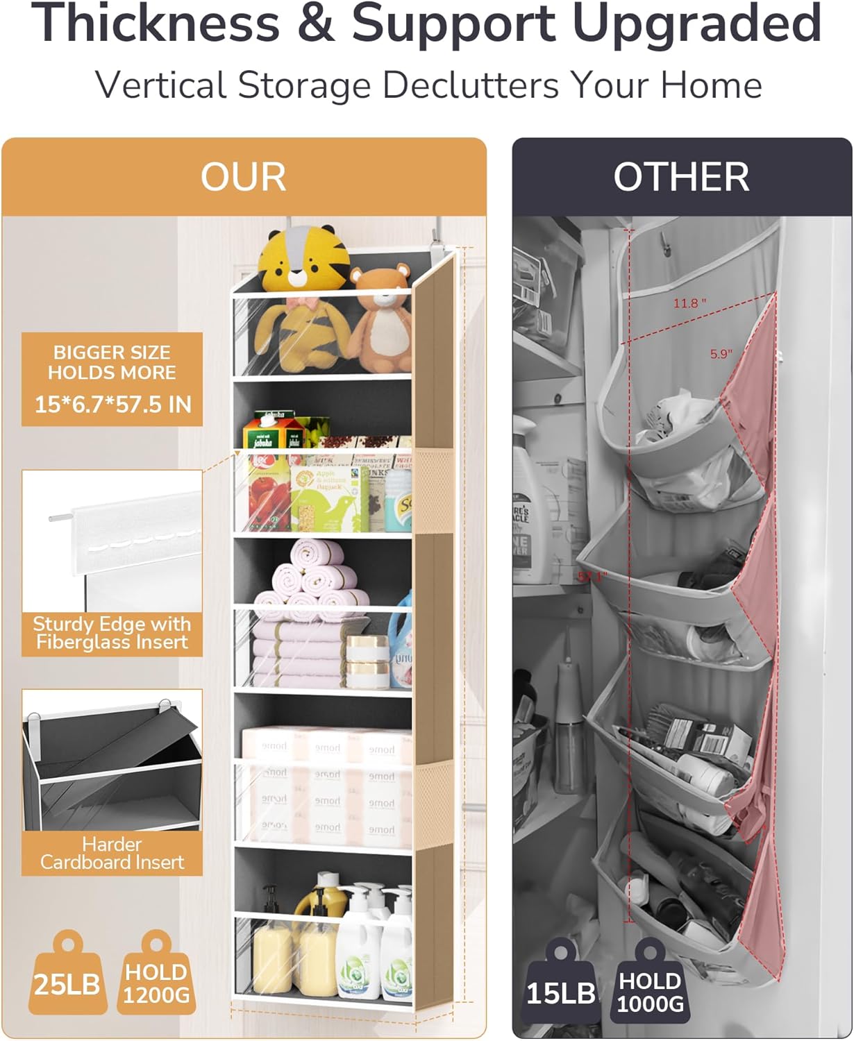 ULG Over The Door PVC Organizer with 4 Clear Pockets – Hanging Storage for Bathroom, Closet, or Bedroom，Dark Gray