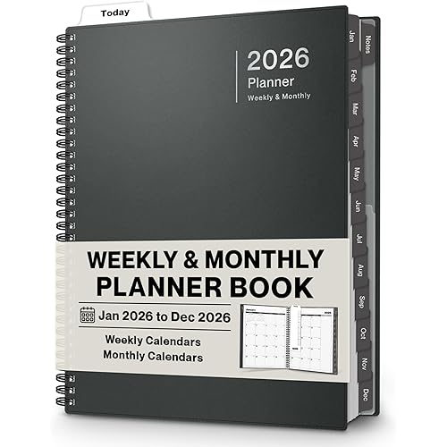 Dunwell 2026 Planner Book 8.5x11, Weekly Monthly Calendar, Jan to Dec, Large Daily Organizer with Laminated Tabs, Bookmark, Notes Section & Stickers