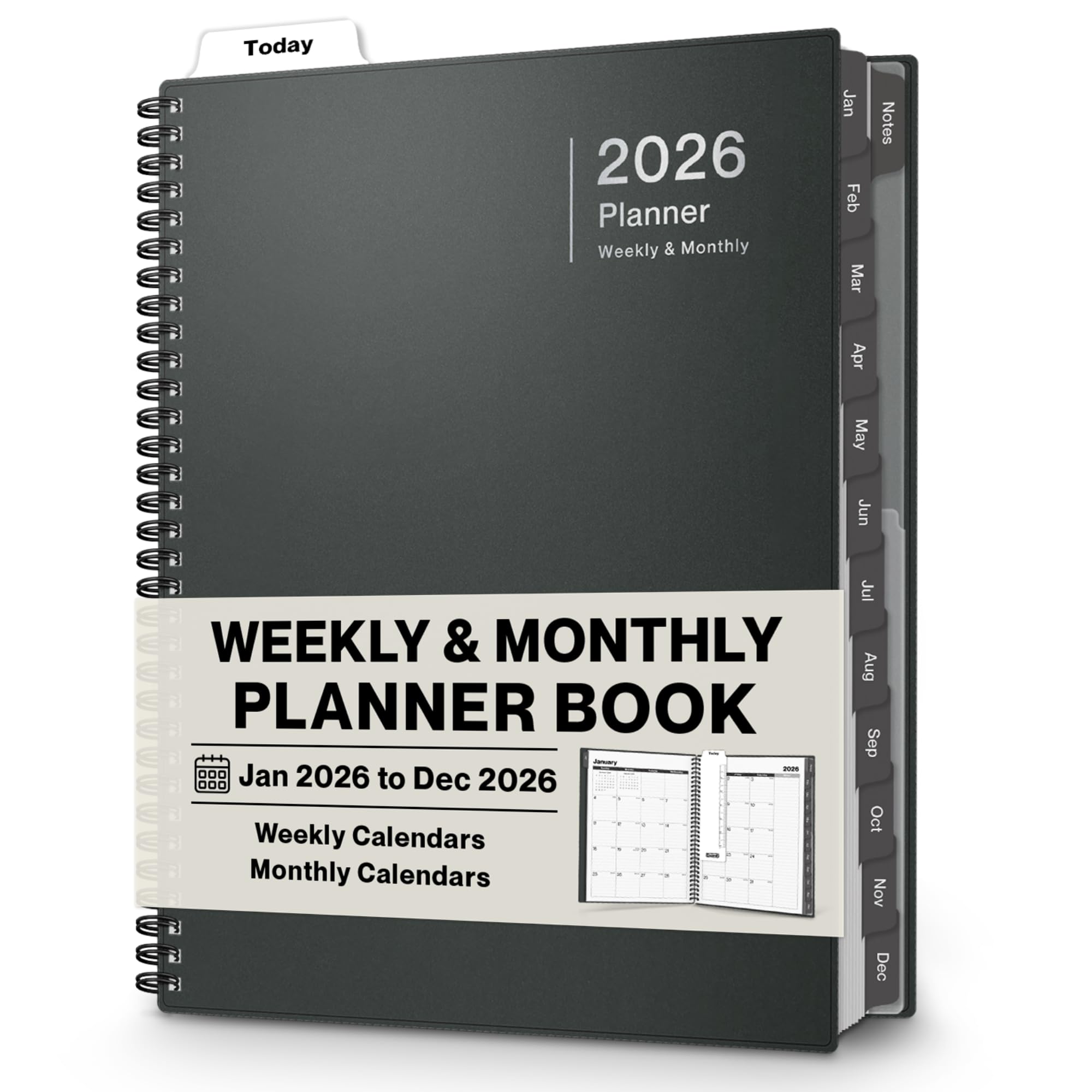 Dunwell 2026 Planner Book 8.5x11, Weekly Monthly Calendar, Jan to Dec, Large Daily Organizer with Laminated Tabs, Bookmark, Notes Section & Stickers