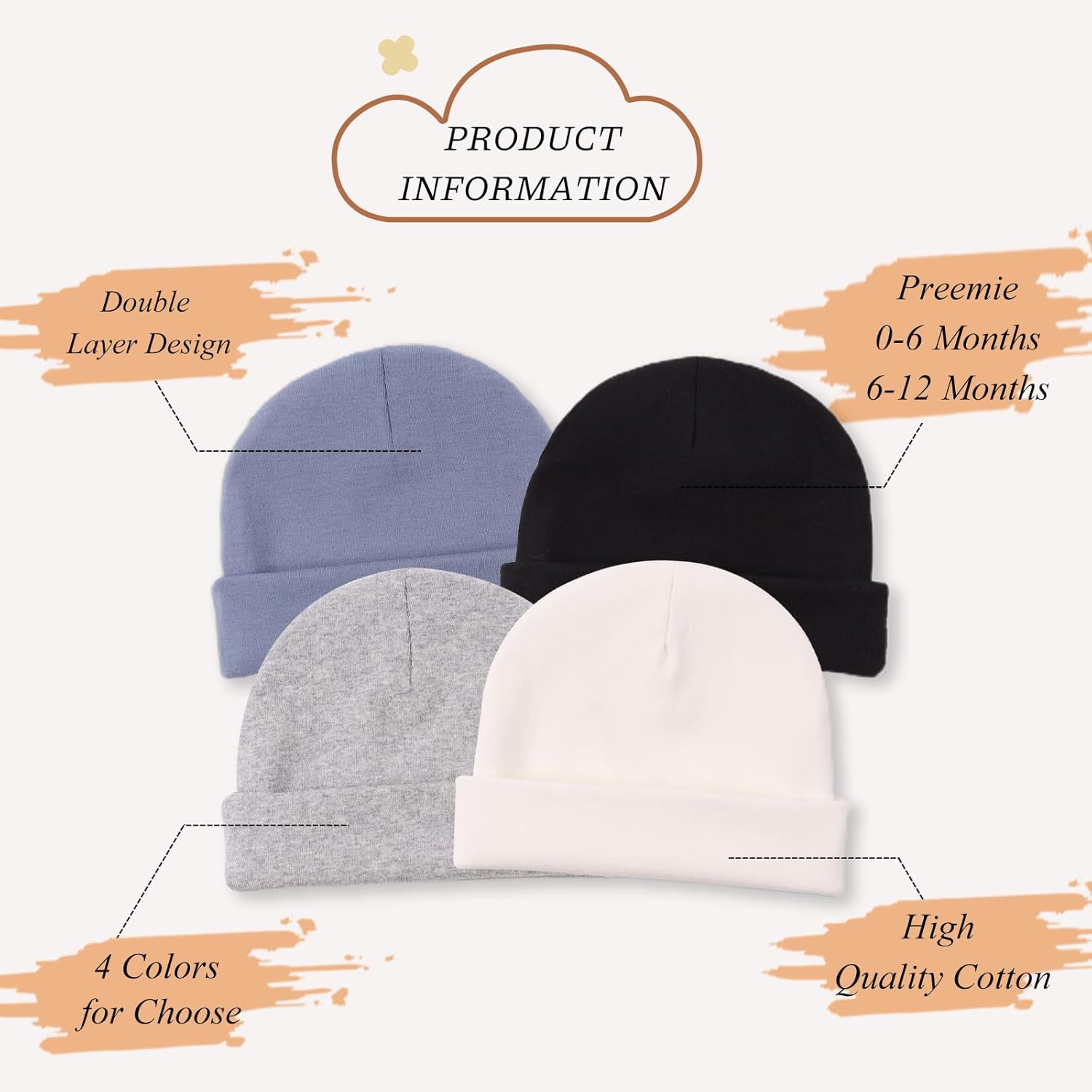 Bamery Cotton Baby Girl Hat Preemie Boys Beanie Newborn Hospital Hats Winter Infant Hats for Girls - Image 3