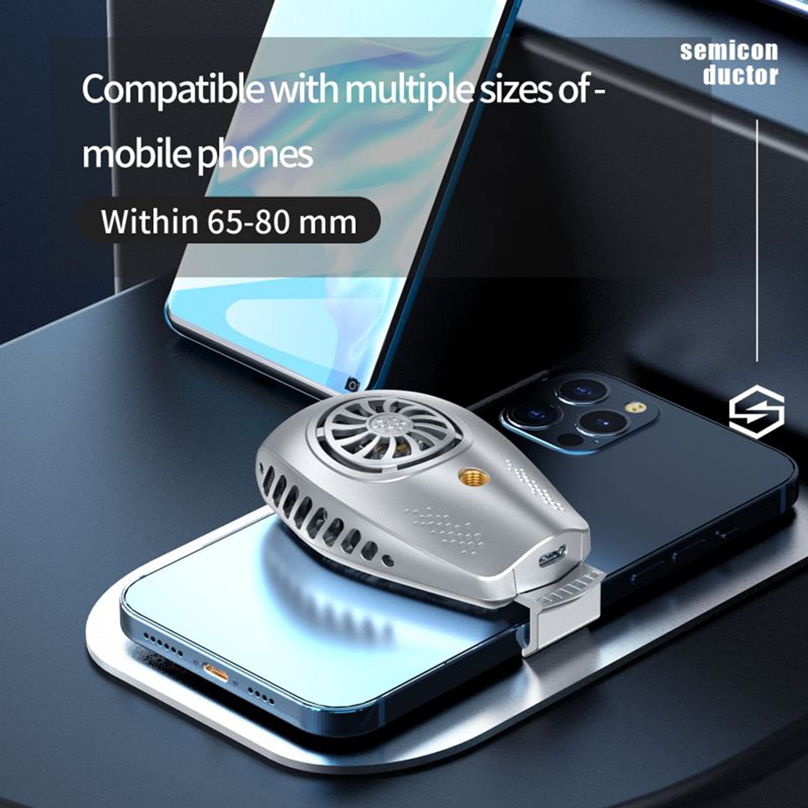 Enfriador De Teléfonos, Soporte de Refrigeración para Teléfono Semiconductor, Mini Ventilador de Enfriamiento de Teléfono Móvil, Adecuado para Jugar y Ver Videos,Negro