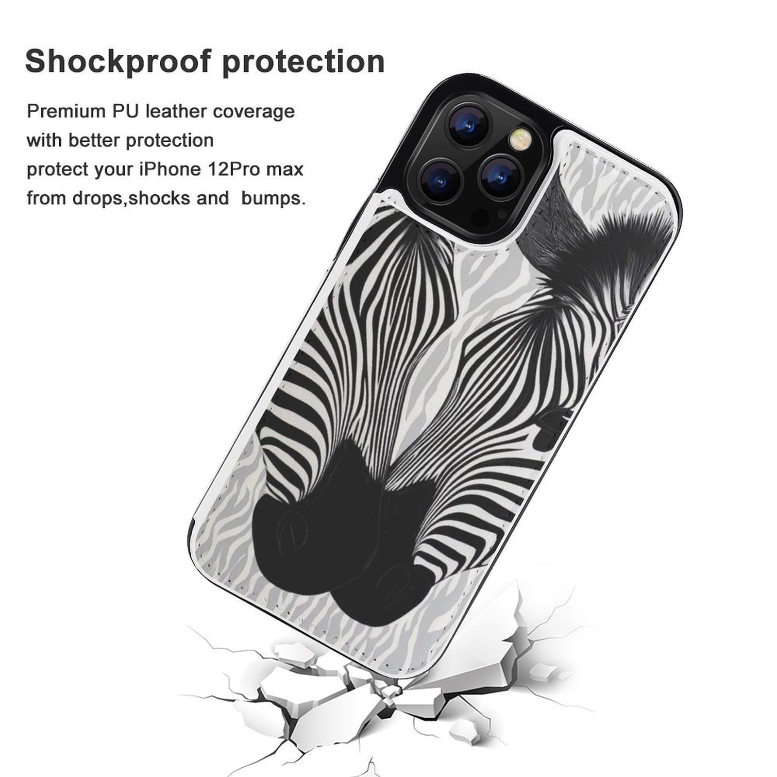 Fundas tipo cartera para iPhone 12 Pro Max, diseño abstracto de cebra, de piel, con ranuras para tarjetas