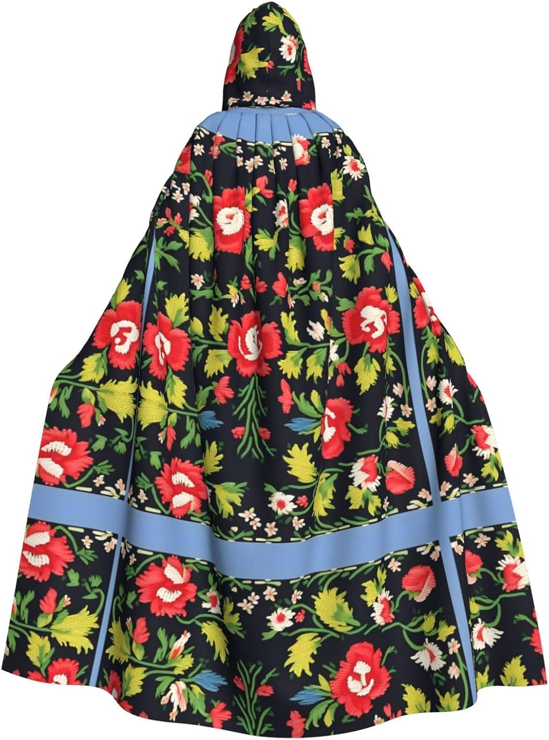 Ukrainian Embroidery Style Rose print Hooded Robe Cloak For Adult Men Women,Wizard Witch Cape Cosplay Halloween Costume