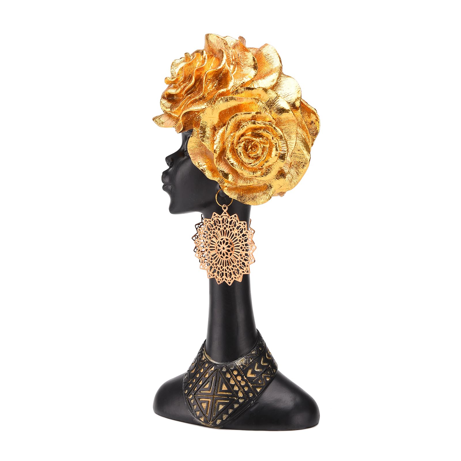 Statua in resina nera con fiore e orecchini, tribù africane decorazione moderna per la casa, ornamenti per la lavorazione artistica, utilizzati per collezione, regalo, famiglia decorativa