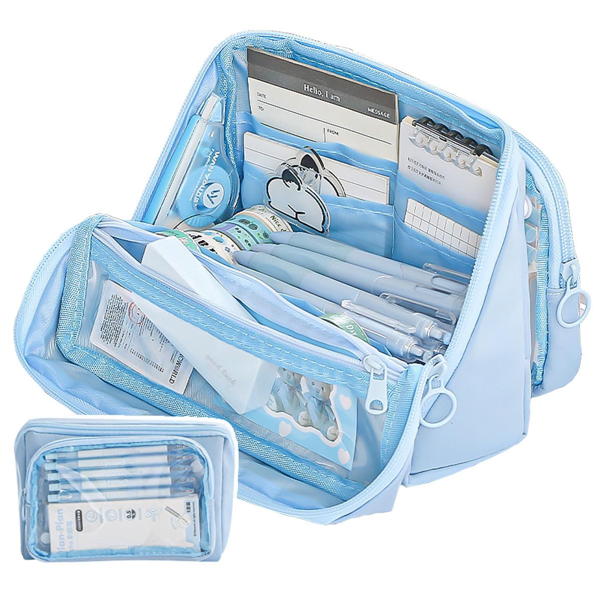 Large Pencil Case Detachable Partition Bag Pencil Case Bag Simple Sturdy Multifunctional Aesthetic School Supplies Organizer for Teen Girls, Women, Adults (Blue)