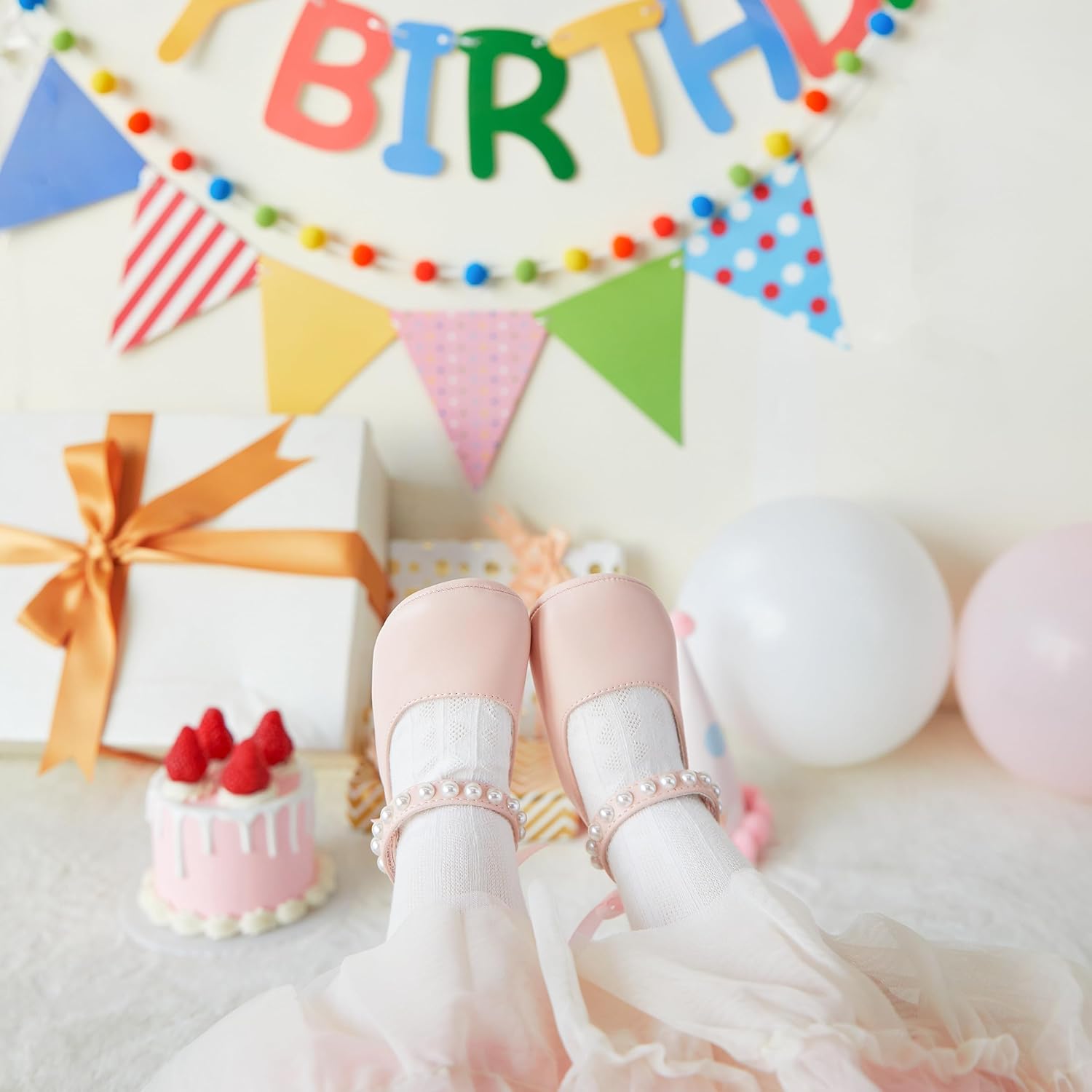 Baby Girls Mary Jane Flats - Infant Newborn Walking Shoes Soft Rubber Sole Princess Wedding - Image 2