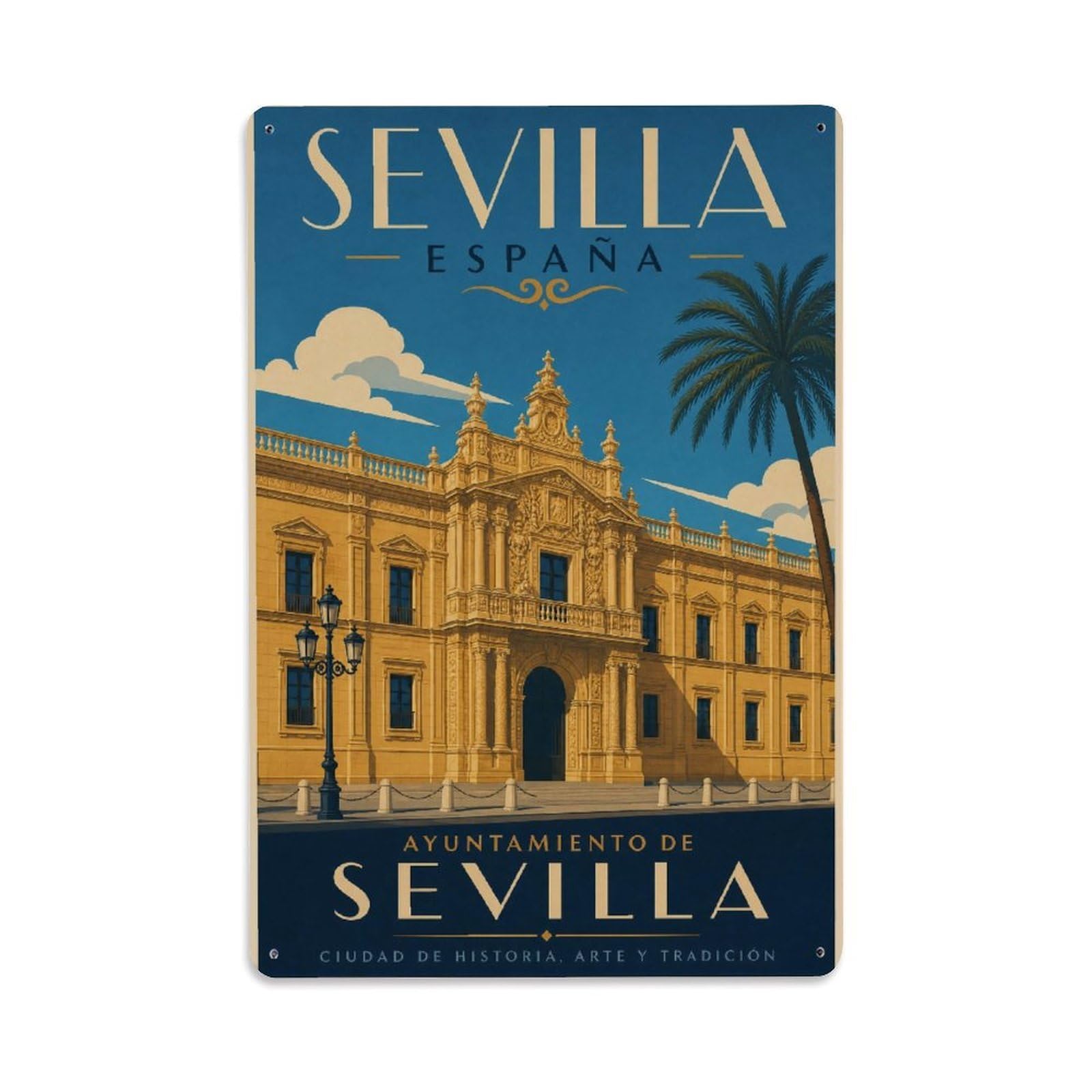 Huiyhb 8X12inch(20X30cm) Vintage Travel Ayuntamiento Seville City Hall Building Metal Tin Sign