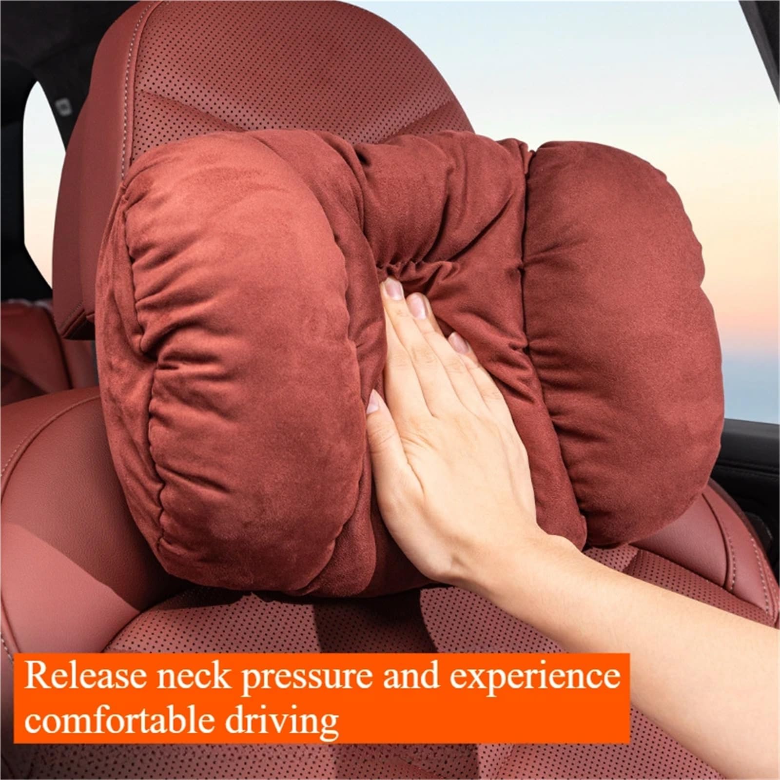 Cale-têtes pour sièges Auto Appuie-tête de Voiture en Daim Confortable, Coussin de Protection cervicale et Lombaire Doux pour véhicule Tête de Voiture(Orange A)