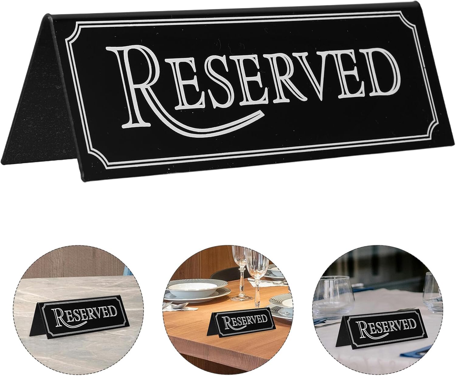 2pcs Acrylic Reserved Table Signs Double-sided Wedding Seat Reservation Tags Black Frame for Restaurant and Hotel Tabletop Use