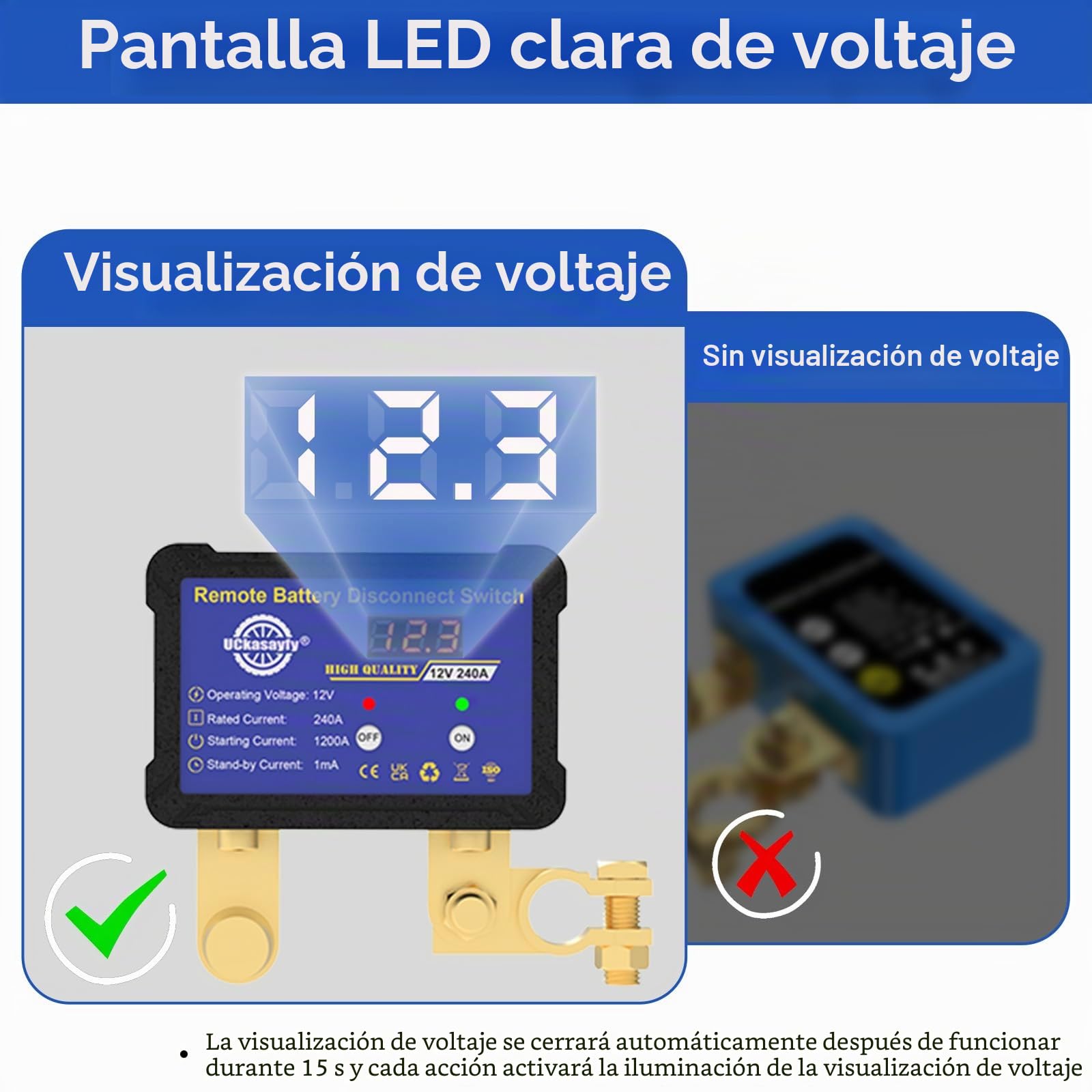 Interruptor de desconexión de la batería con mando a distancia 12v 240A con indicador de tensión LED Interruptor antirrobo para coche, autocaravana, ATV, camión, marina