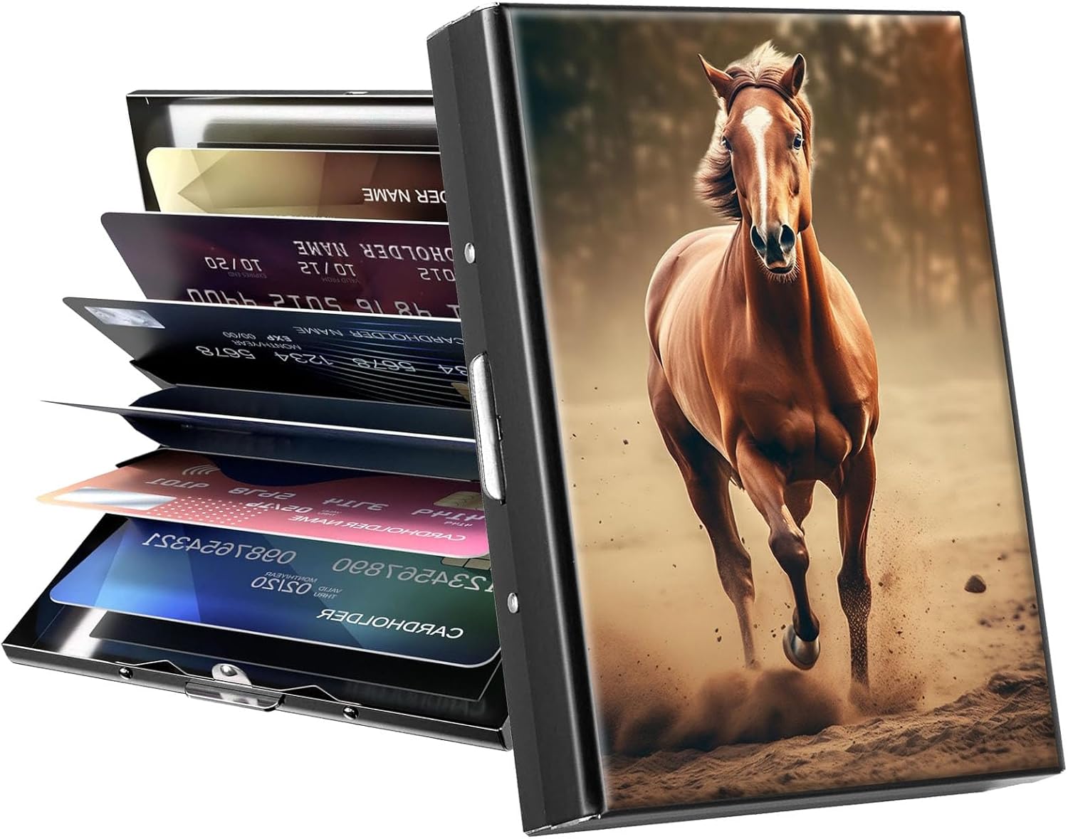 Porte-cartes De Crédit Métallique Mince – Blocage RFID, 6 Emplacements, Motif Coucher De Soleil, Cadeau Minimaliste