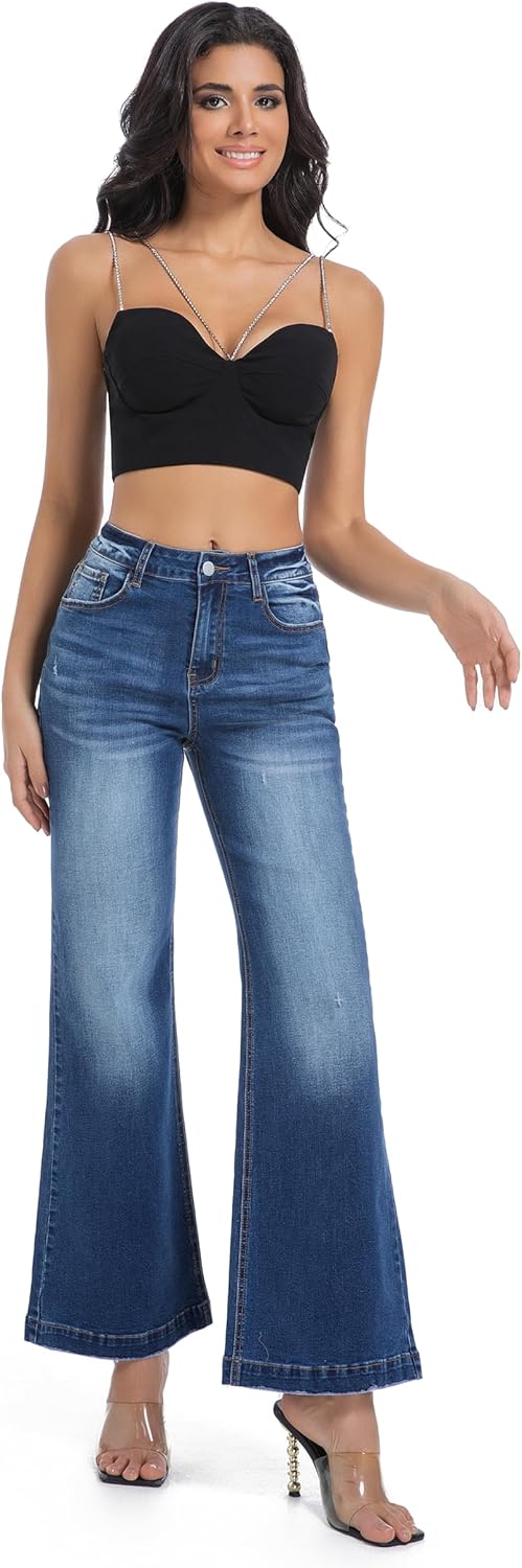 Women's Bell Bottom Jeans High Waisted Stretchy Curvy Flare Denim Pants - Image 2