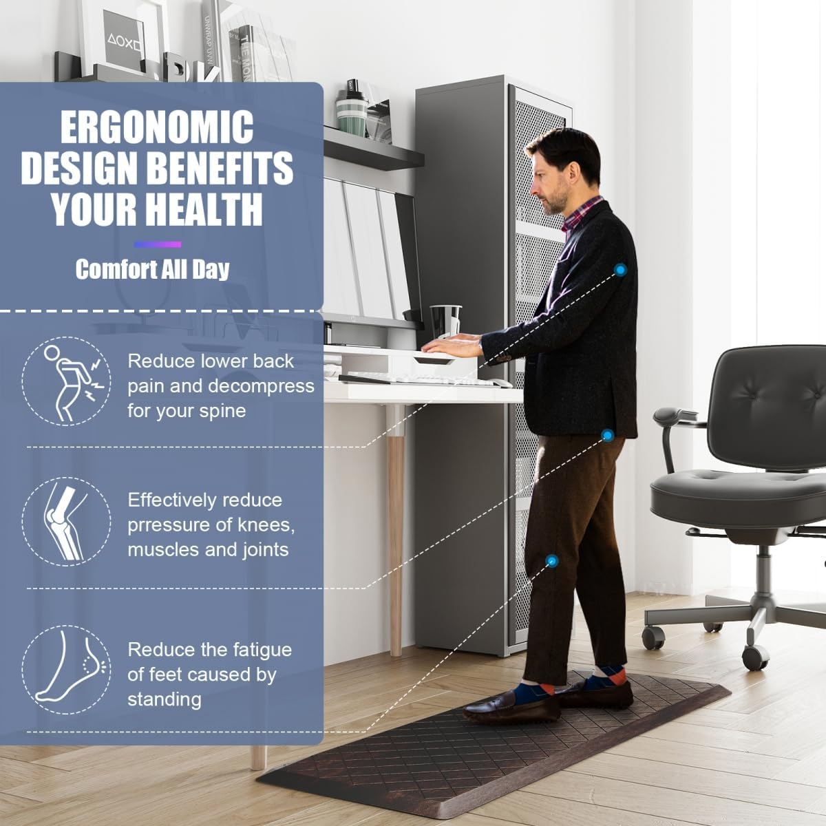 Cushioned Anti Fatigue Mats, Heavy Duty Non-Skid Floor Mats - 1/2 Inch Thick Ergonomic Comfort Foam, Brown