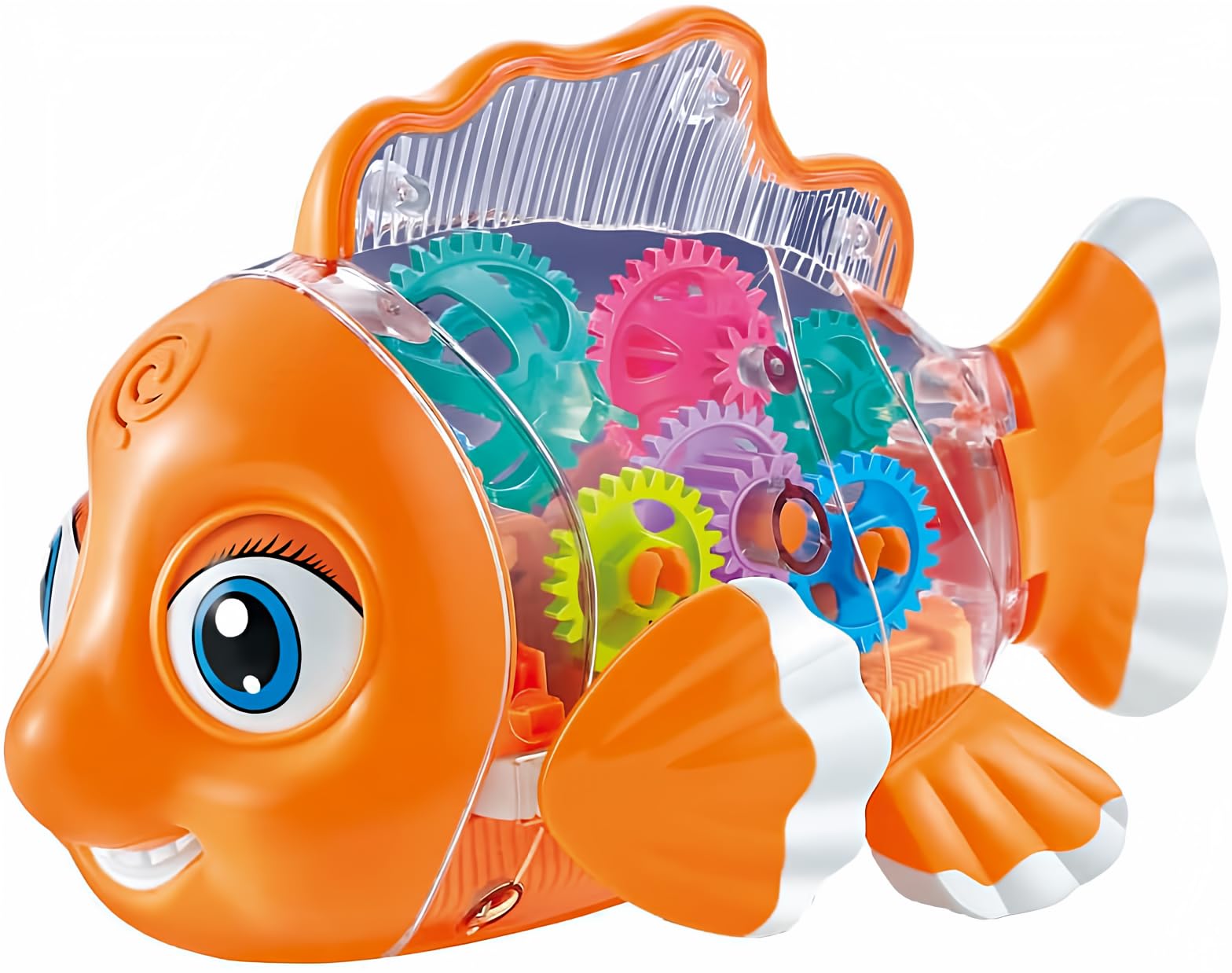 Nenekal Transparent Electric Gear Gold Fish Toddler Toys with Music & Lights. Bump and Go Technology. Perfect for Babies Tummy Time, Educational STEM Gear Toys for Boys Girls 3+