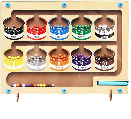 Laberinto magnético de color y números, rompecabezas de madera con imán de madera, juegos de mesa para niños pequeños, juguetes Montessori, juguetes