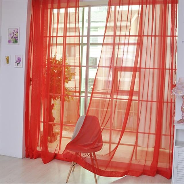 AFUT 100x200CM Decorative Sheer Voile Curtains Sheer Curtains Gauze Curtains Drape Panel Tulle Curtains for Office(Red)