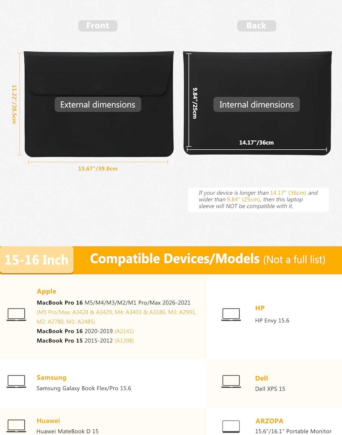 HYZUO 15-16 Inch Laptop Sleeve Case Bag with Adjustable Stand Feature for MacBook Pro 16 M5/M4/M3/M2/M1 Pro/Max A3428 A3429 2026-2019, XPS 15, MacBook Pro 15 2015-2012, HP Envy 15.6, Black