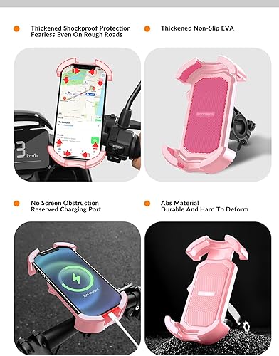 Miniatura 5 de ROCKBROS Soporte de teléfono para bicicleta - Soporte para motocicleta y scooter, ajustable, a prueba de golpes, bloqueo de seguridad, teléfonos de