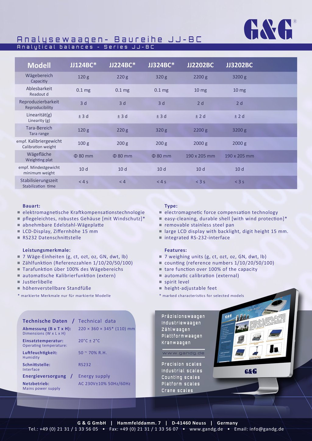 JJ di BC 2200 gx10mg industrie Bilancia analitica di precisione Bilancia Bilancia tascabile per laboratorio G & g