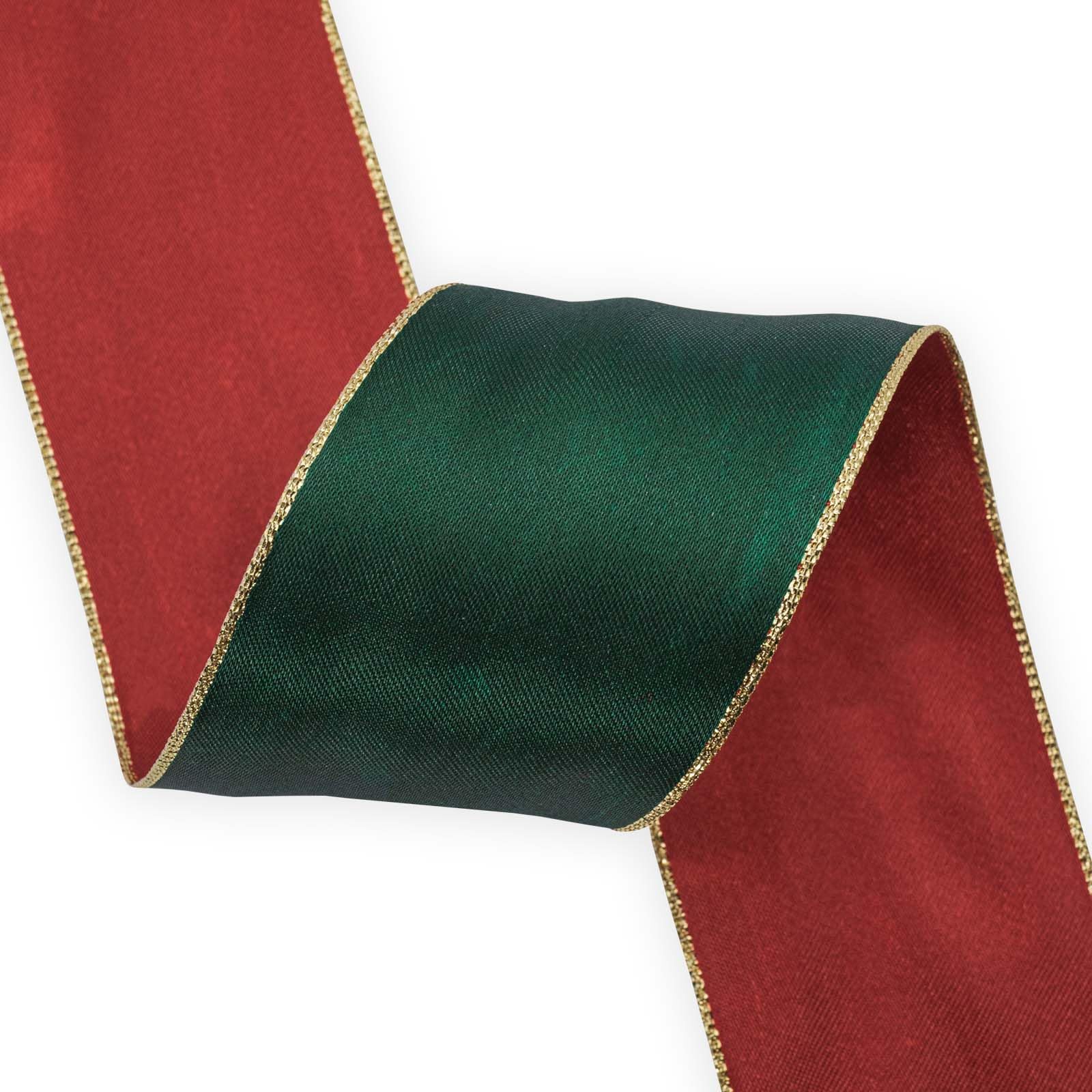 HATIANGE Wired Satin Ribbon Red Green with Gold Lurex Edges, 6.3CM Width X 9Meters, for Christmas,Gift Wrapping,Wreaths,Home Decor - Image 2