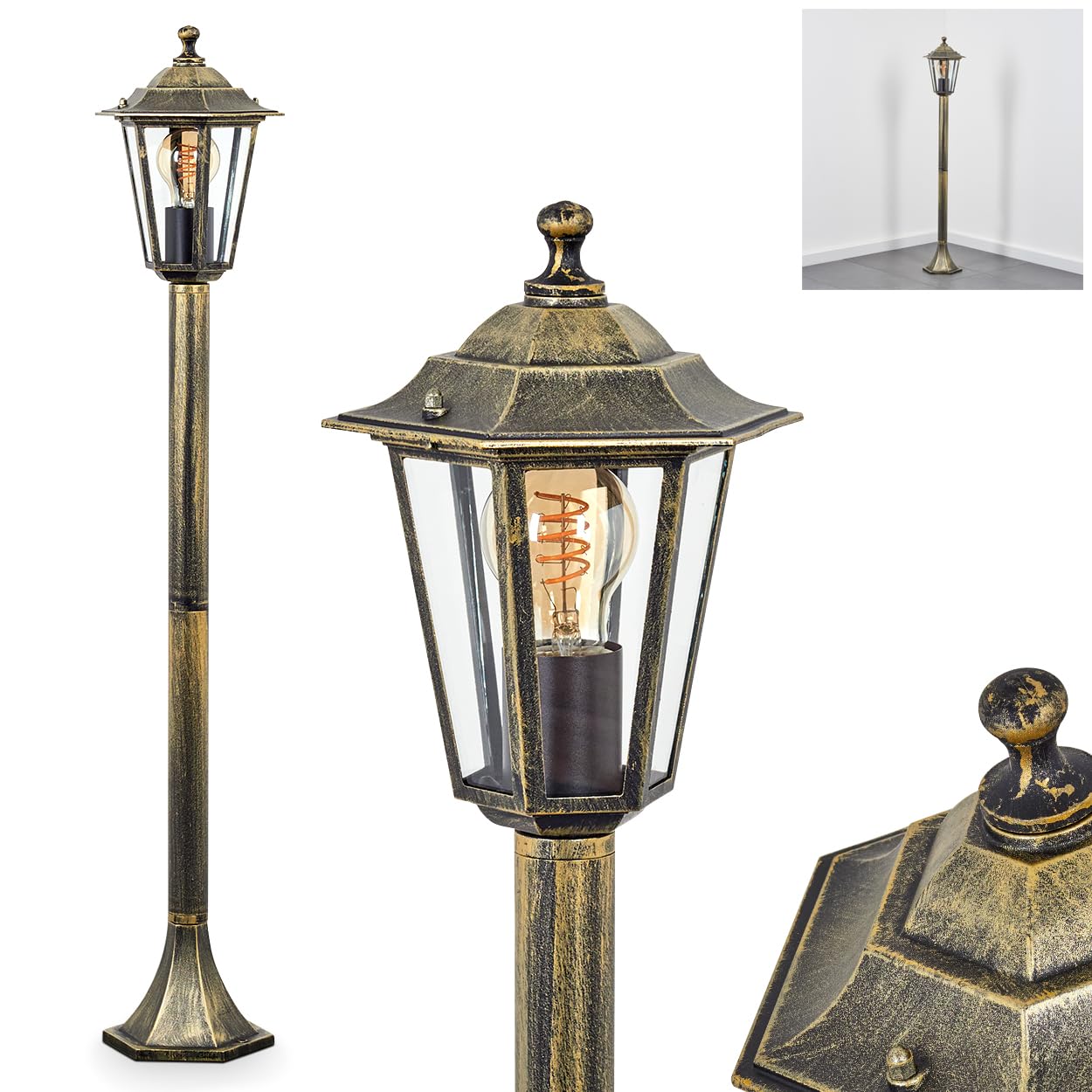 HOFSTEIN Lampa zewnętrzna Loria, oświetlenie ścieżki z metalu/szkła w kolorze złotym/brązowym/przezroczystym, lampa zewnętrzna o antycznym wyglądzie, 99 cm, lampa ogrodowa, oświetlenie ogrodowe IP44,