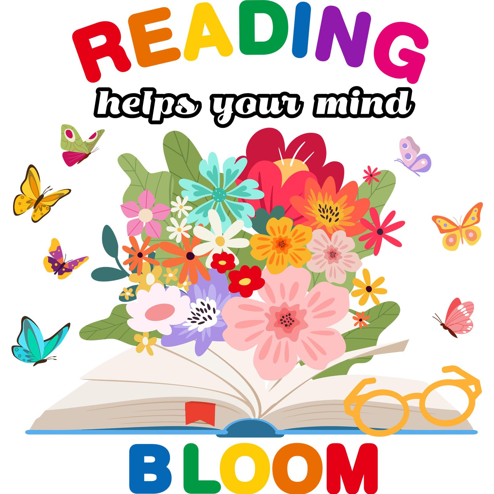 LioNergy Reading Classroom Bulletin Board Set Reading Helps Your Mind Bloom Bulletin Board Decoration Flower Butterfly Cutouts Wall Door Décor for