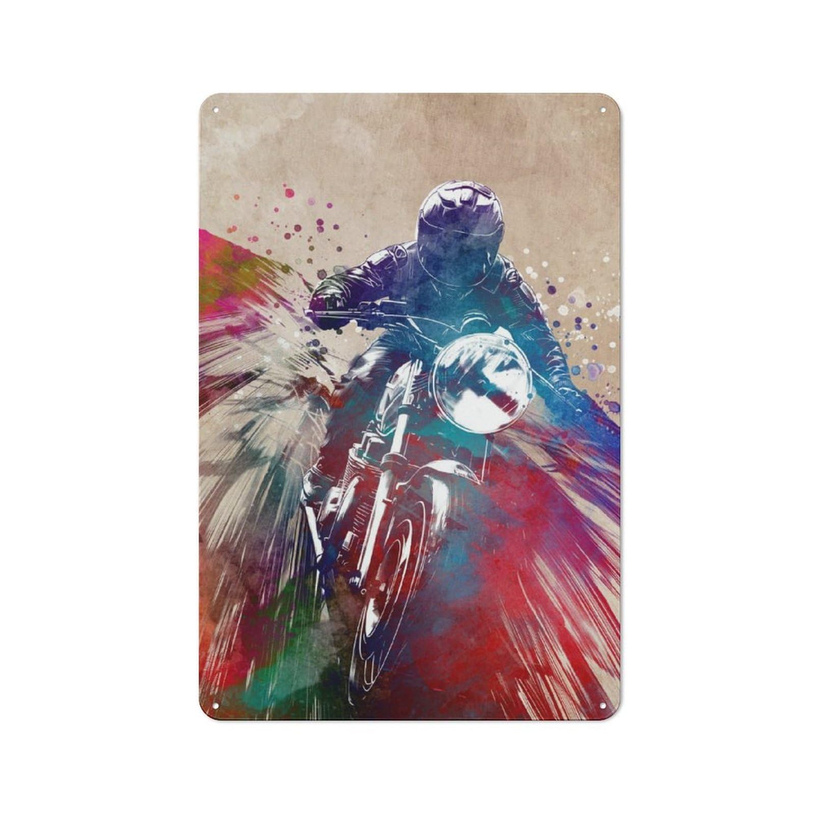 Junmoney Motorcycle Watercolor Art Vintage Tin Sign 30X20cm With For Garage Wall, Suited To People Furnishing A Garage