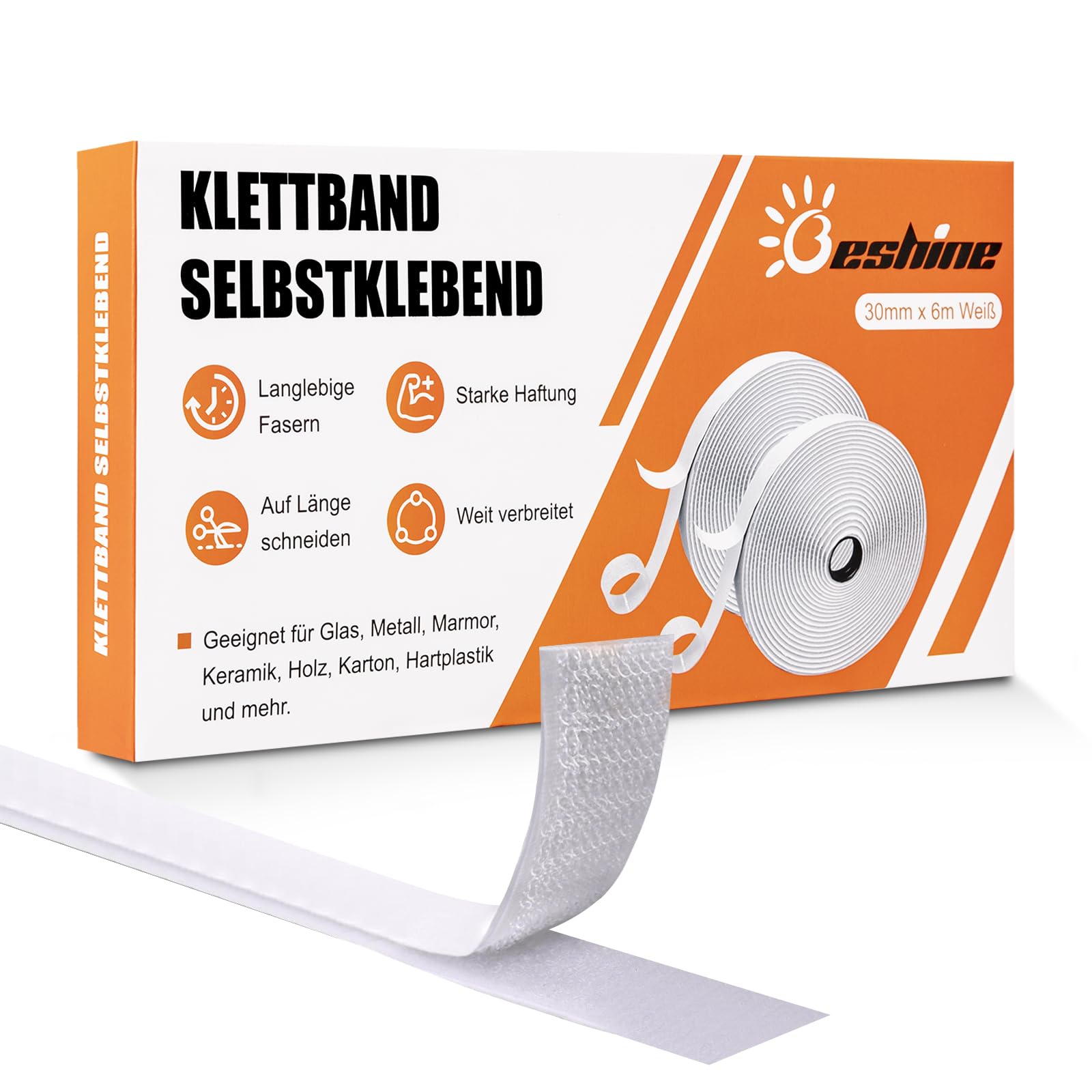 Beshine Klettband Selbstklebend, Premiumqualität Doppelseitiges Klebeband mit Klettverschluss Selbstklebend und Hakenband