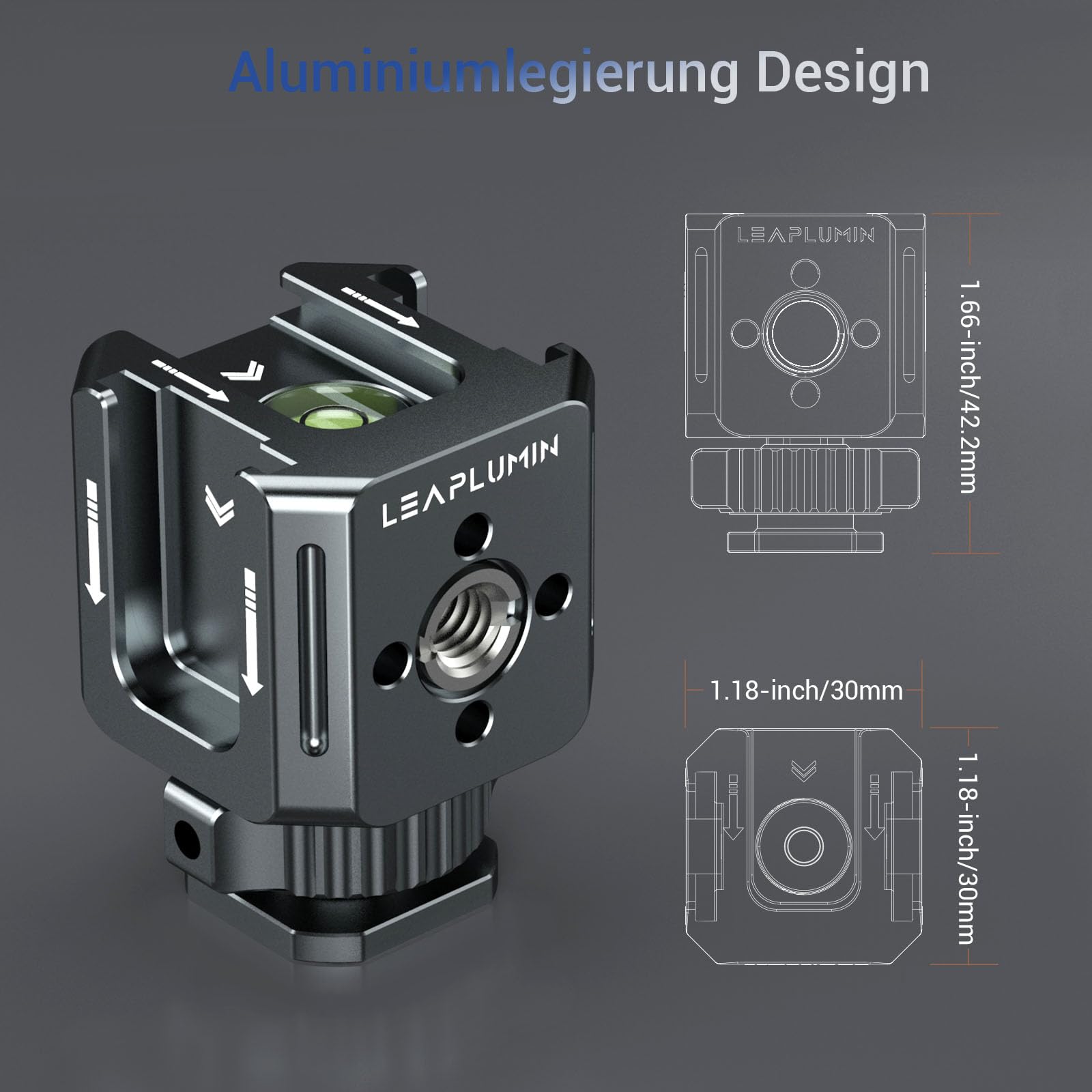 Adattatore triplo per slitte fredde | Foro per vite da 3/8" a 1/4", staffa di estensione in lega di alluminio per fotocamera DSLR, flash, monitor, microfono
