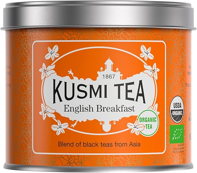 Kusmi Tea English Breakfast - 100 gr Loose Tea Tin - Organic English Breakfast Black Tea - Made with Ceylon & Assam Black Teas