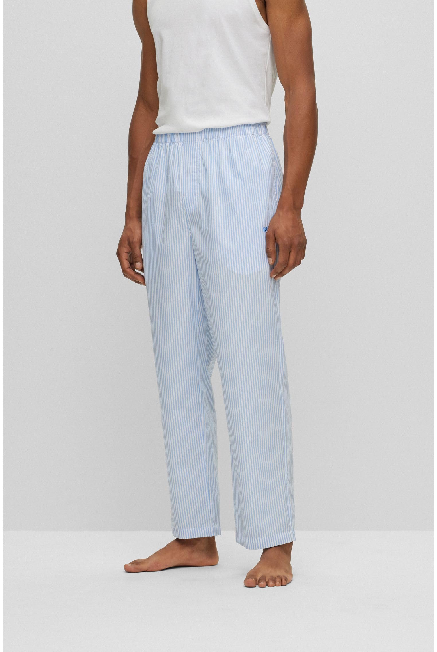 BOSS Herren Stripe Pants Gestreifte Pyjama-Hose aus Baumwoll-Popeline mit Logo-Stickerei