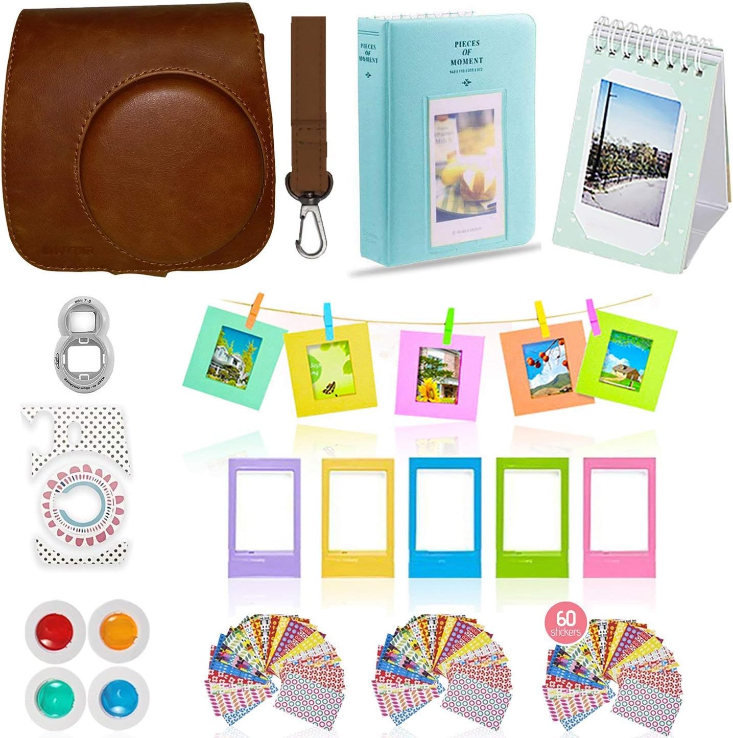 Fujifilm Instax Mini 9 or Mini 8 Instant Camera Accessories Bundle. 11 Piece Gift Box Fuji Accessories Kit Includes: Instax Mini Case, 2 Photo Albums, Filters, Selfie Lens, 60 Stickers & More