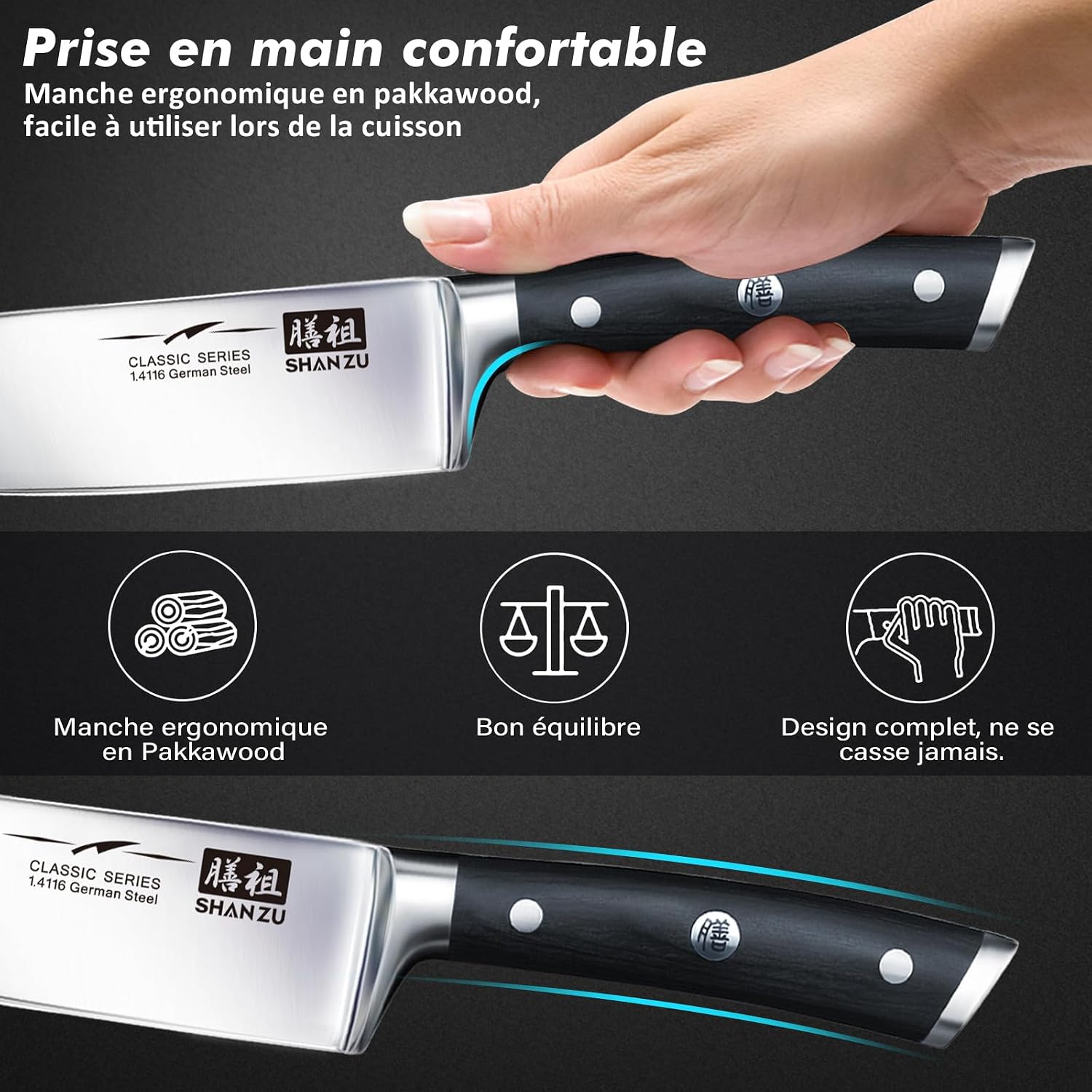 Kitchen knife, Chef Knife, SHAN ZU Paring Fruit Knife Utility Knives Set 3 piece Cutlery Kitchen Cooking Chef Knives Professional Ultra Sharp German Stainless Steel Blade for Home Restaurant Gift box