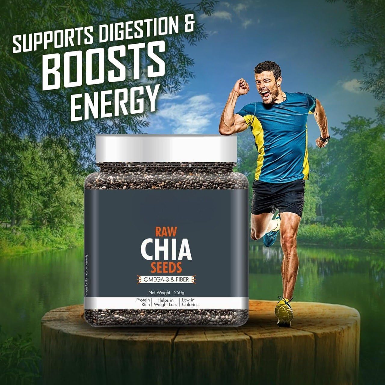 jp Raw Chia Seeds 250g for Eating | Rich in Omega-3, Fiber & Protein | Ideal Gluten-Free & Vegan