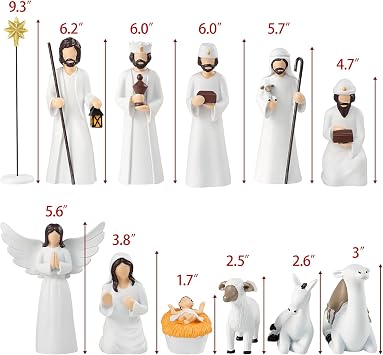 Nativity Sets for Christmas Indoor,12 Pieces 6.5 Inch Elegant Nativity Set for Tabletop Decorations,Christmas Resin Nativity Scene Set Holy Family Statue (White)